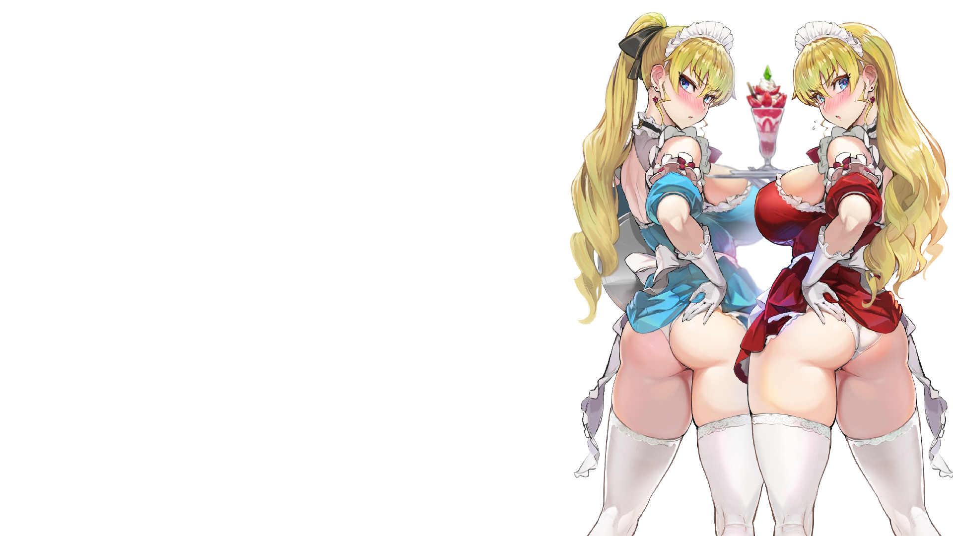 Anime 1920x1080 maid outfit ass grab panties stockings ass thick thigh anime big boobs hentai anime girls waitress long hair blue eyes blushing looking back