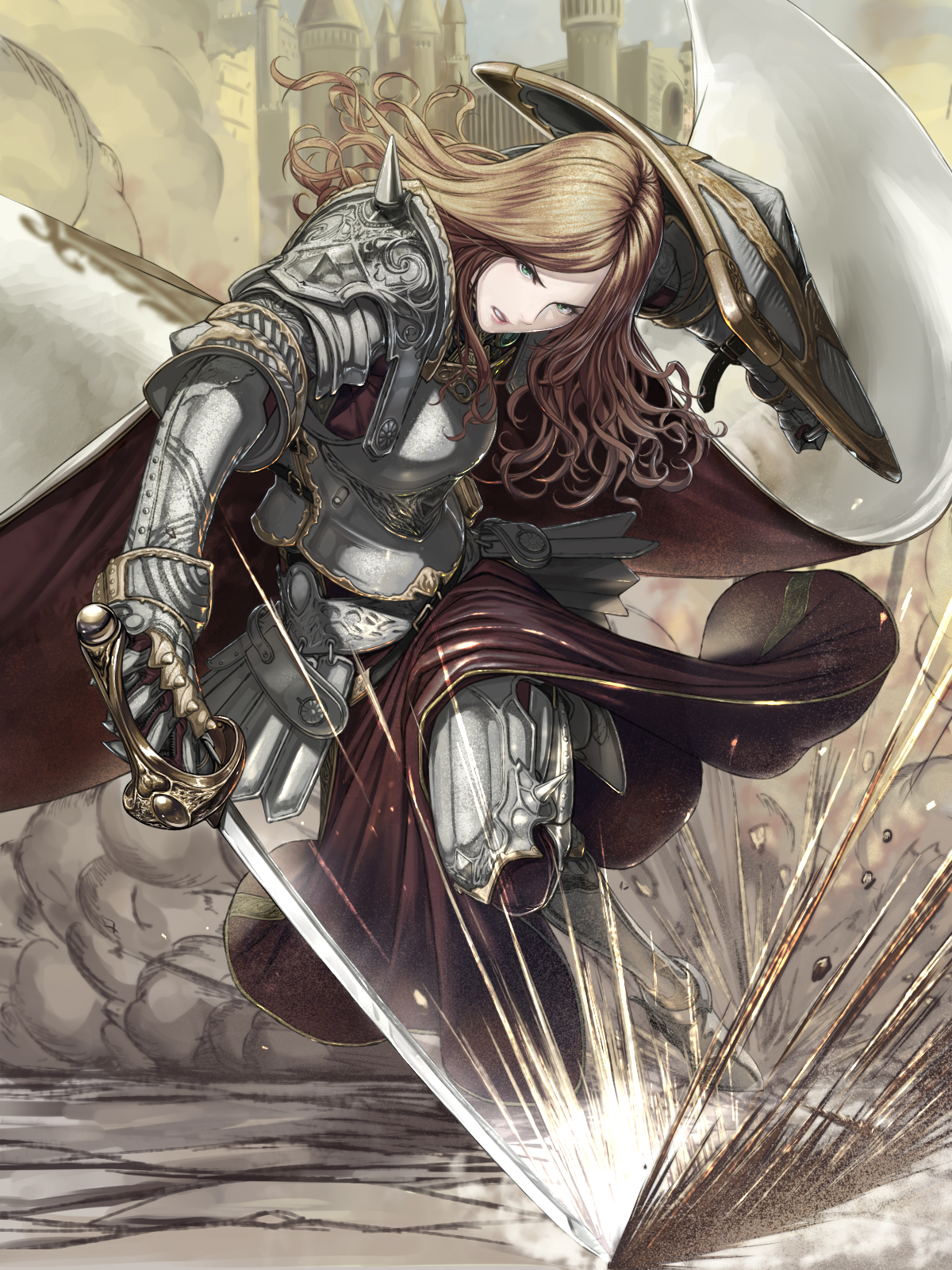 Anime 1200x1600 anime girls original characters knight fantasy armor shield sword anime