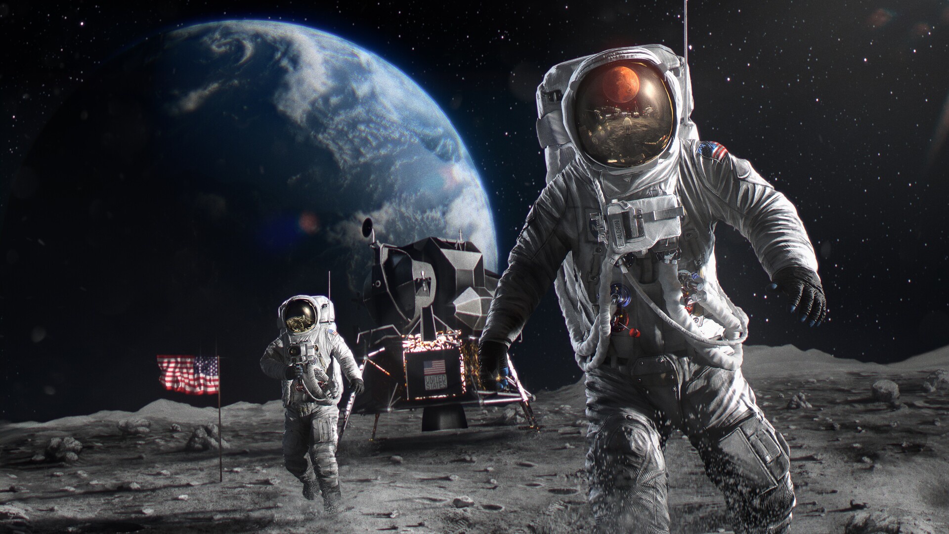 General 1920x1080 Moon space space art astronaut Earth