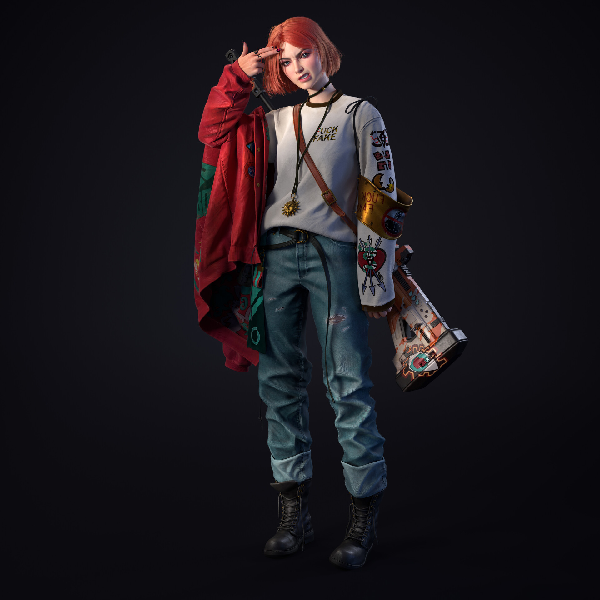 General 1920x1920 CGI women fuck artwork suicide redhead angry simple background ArtStation standing boots