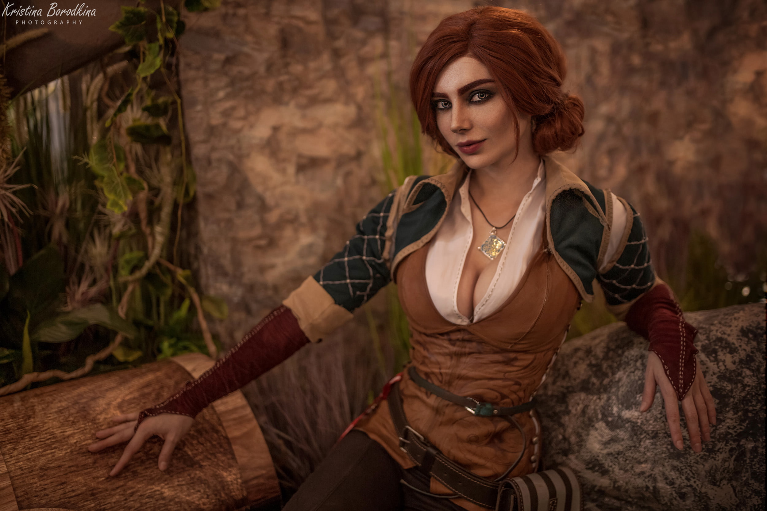 People 2500x1667 Kristina Borodkina women cosplay The Witcher Triss Merigold redhead freckles cleavage magician