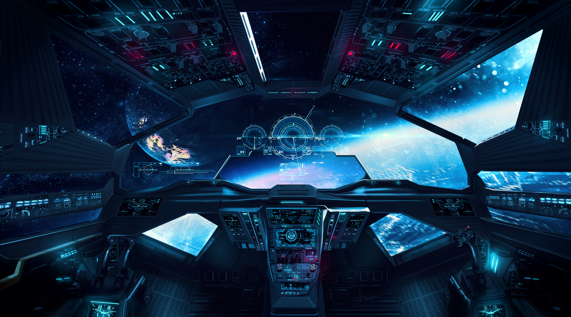 General 1920x1066 cockpit artwork digital art illustration Luciano Neves space planet spaceship