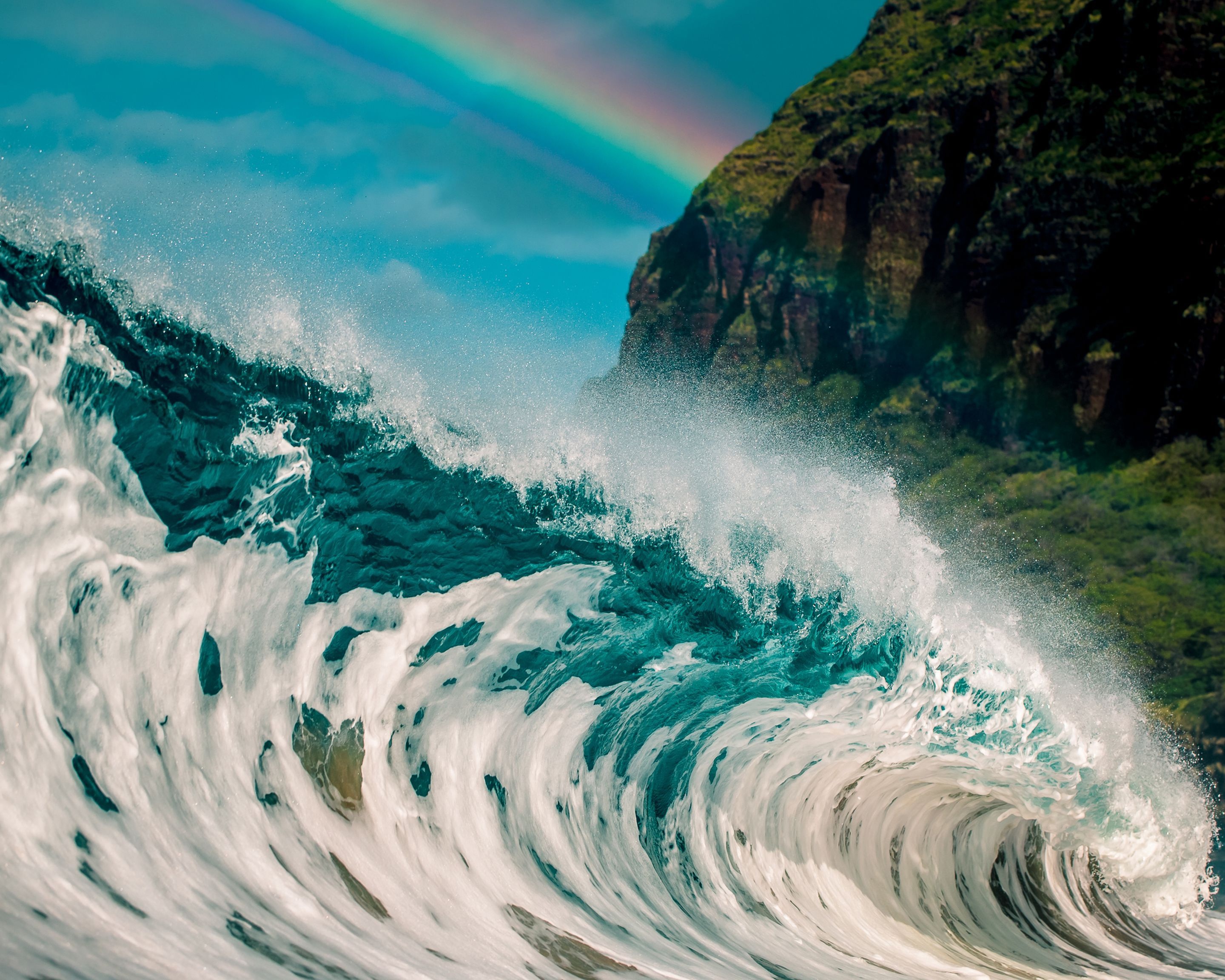 General 2880x2304 nature water sea waves rainbows