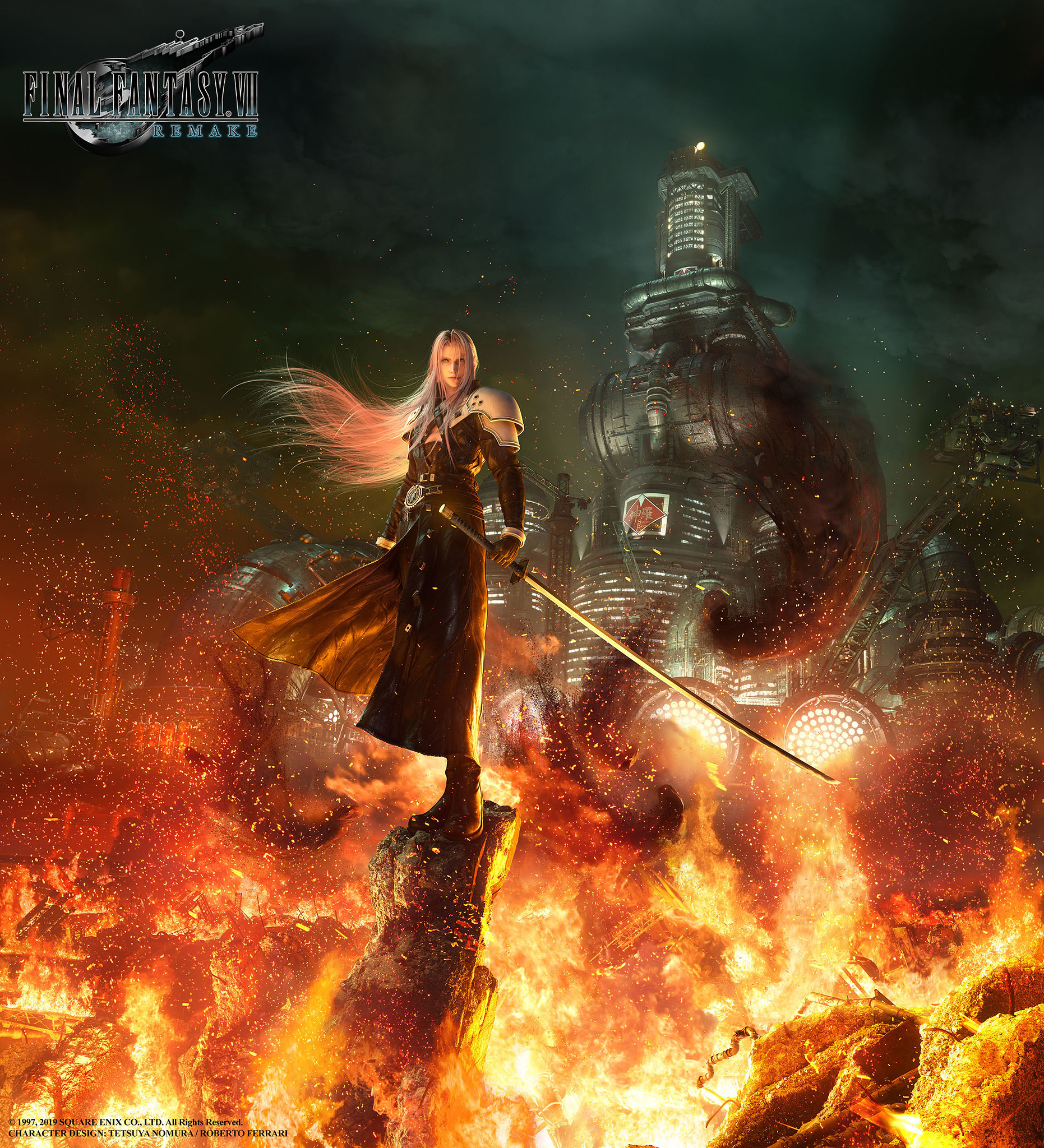 General 1862x2048 video games Midgar Shinra Kusakabe Sephiroth fire Final Fantasy VII: Remake video game characters Square Enix
