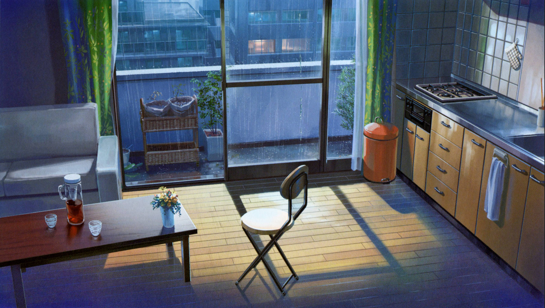 Anime 1855x1048 rain indoors kitchen chair interior artwork Kimi no Na Wa