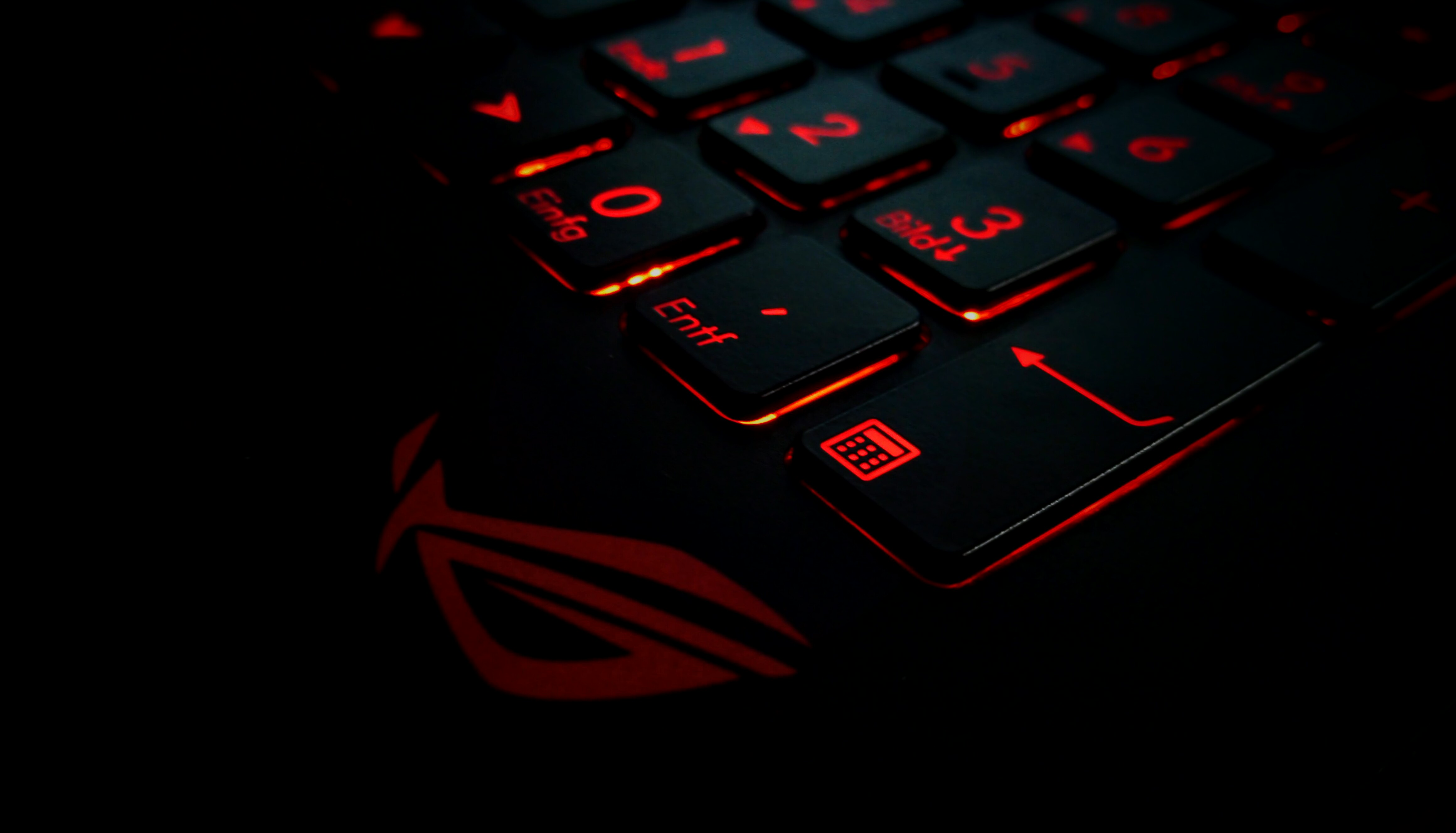 General 4643x2658 Republic of Gamers keyboards red brand low light closeup ASUS