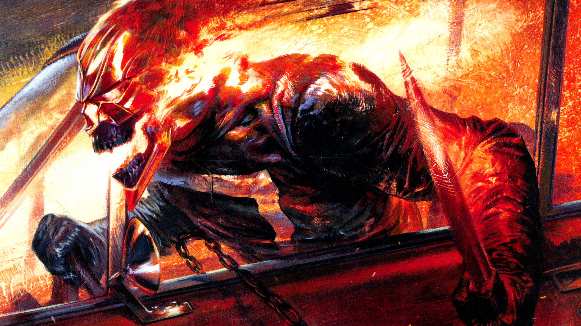 General 1920x1080 Marvel Comics Robbie Reyes  Ghost Rider skull burning sword chains car