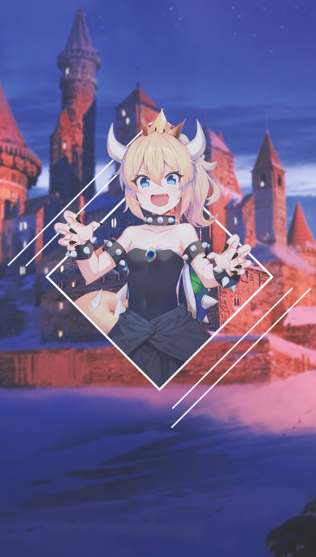 Anime 1080x1902 anime girls anime picture-in-picture Bowsette horns blue eyes