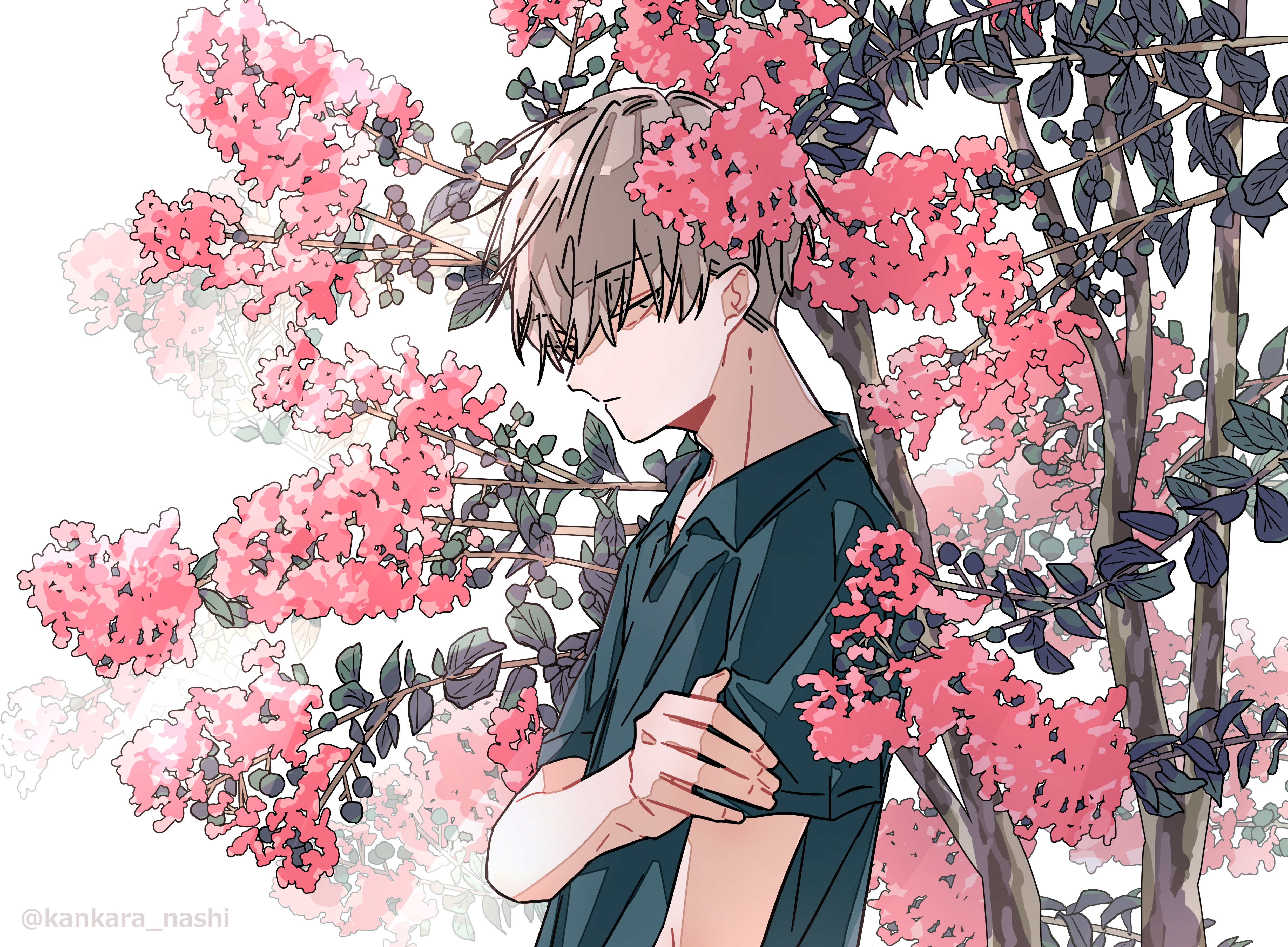 Anime 4961x3644 original characters flowers sad anime boys artwork illustration