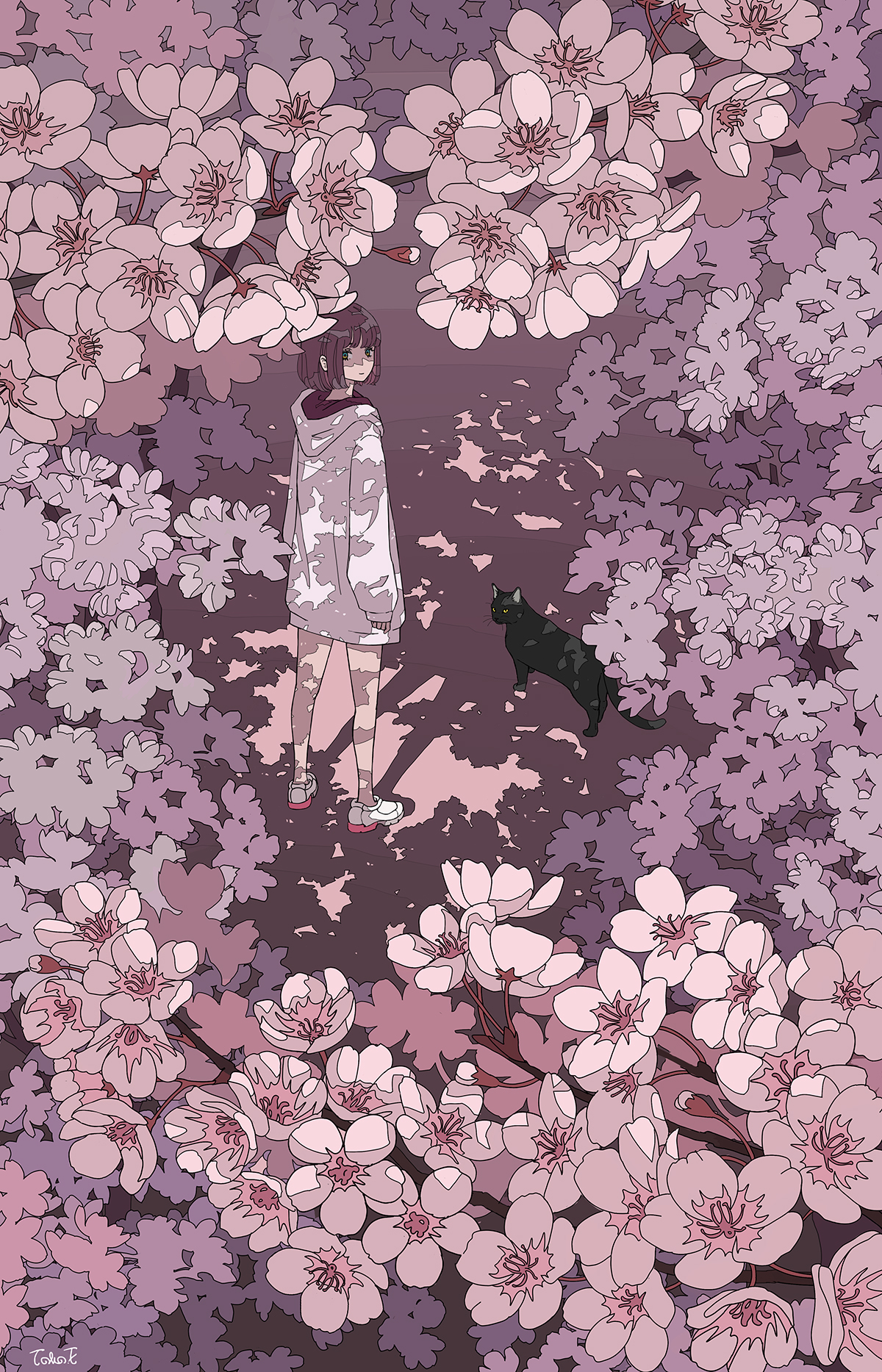 Anime 1200x1867 anime anime girls cherry blossom cats