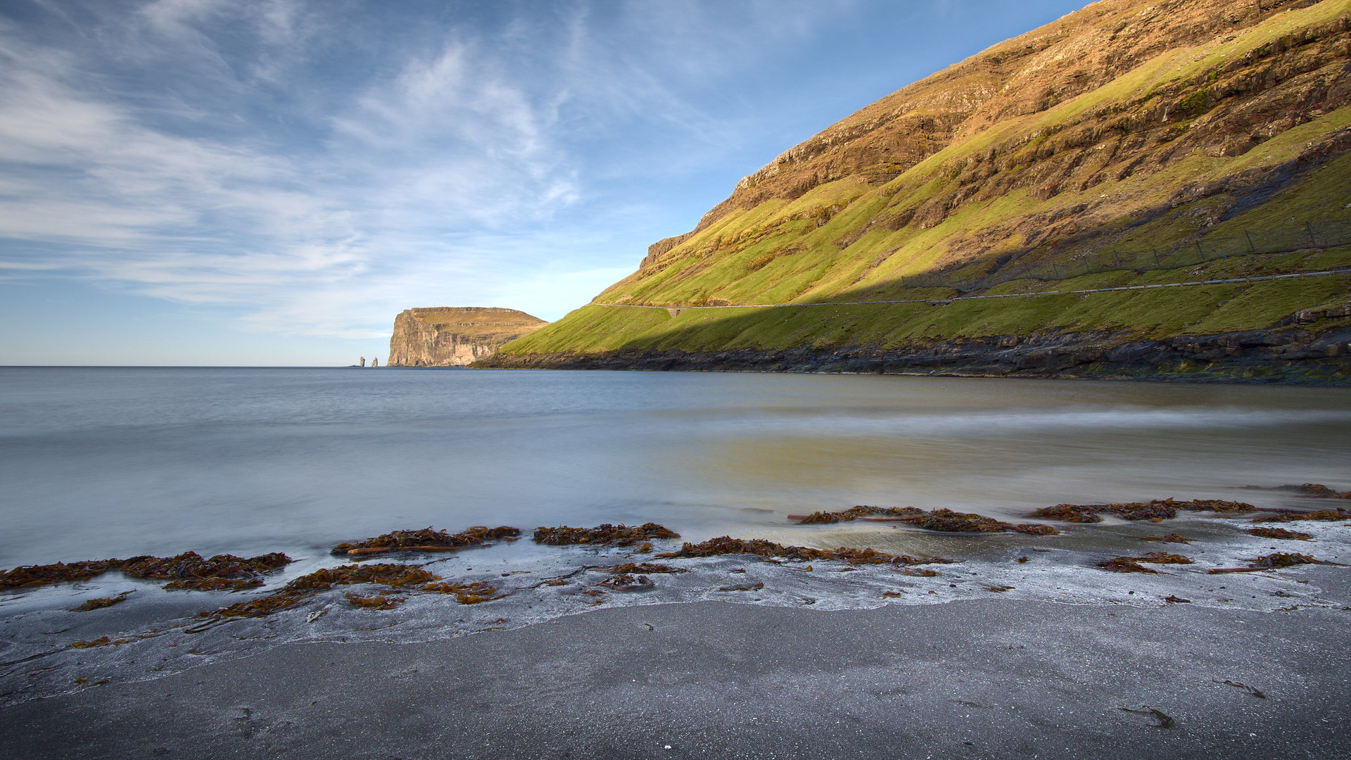 General 1920x1080 nature landscape beach sand sunset sea sky clouds mountains Faroe Islands Denmark