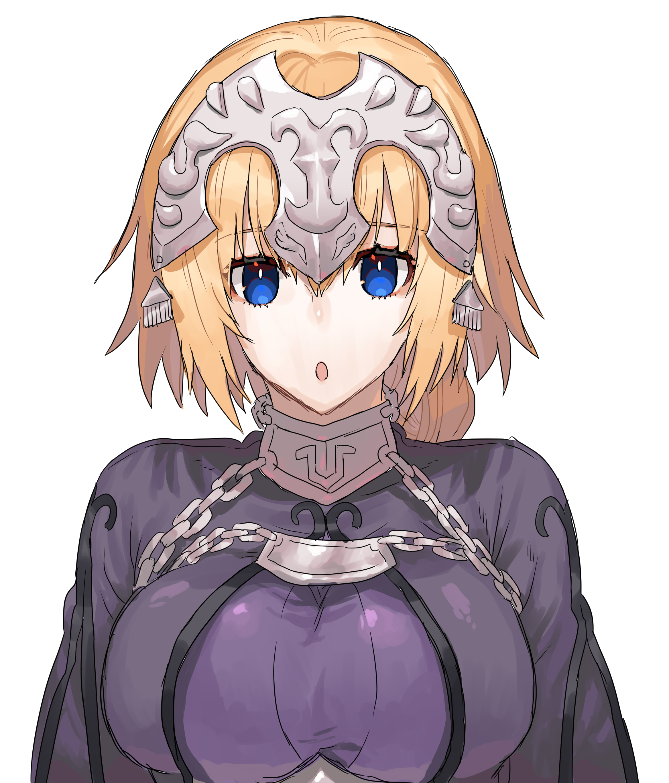 Anime 2336x2734 Fate series Fate/Apocrypha  Fate/Grand Order anime girls big boobs long hair female warrior armor 2D open mouth Ruler (Fate/Apocrypha) Jeanne d'Arc (Fate) blue eyes simple background looking at viewer fan art blonde