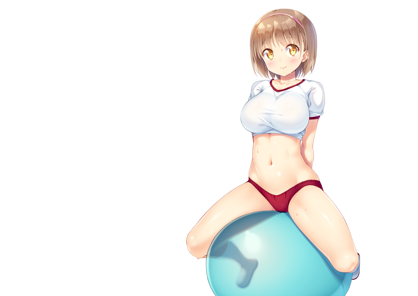 Anime 1694x1200 anime anime girls big boobs gym clothes bloomers ball cameltoe cyan exercise ball