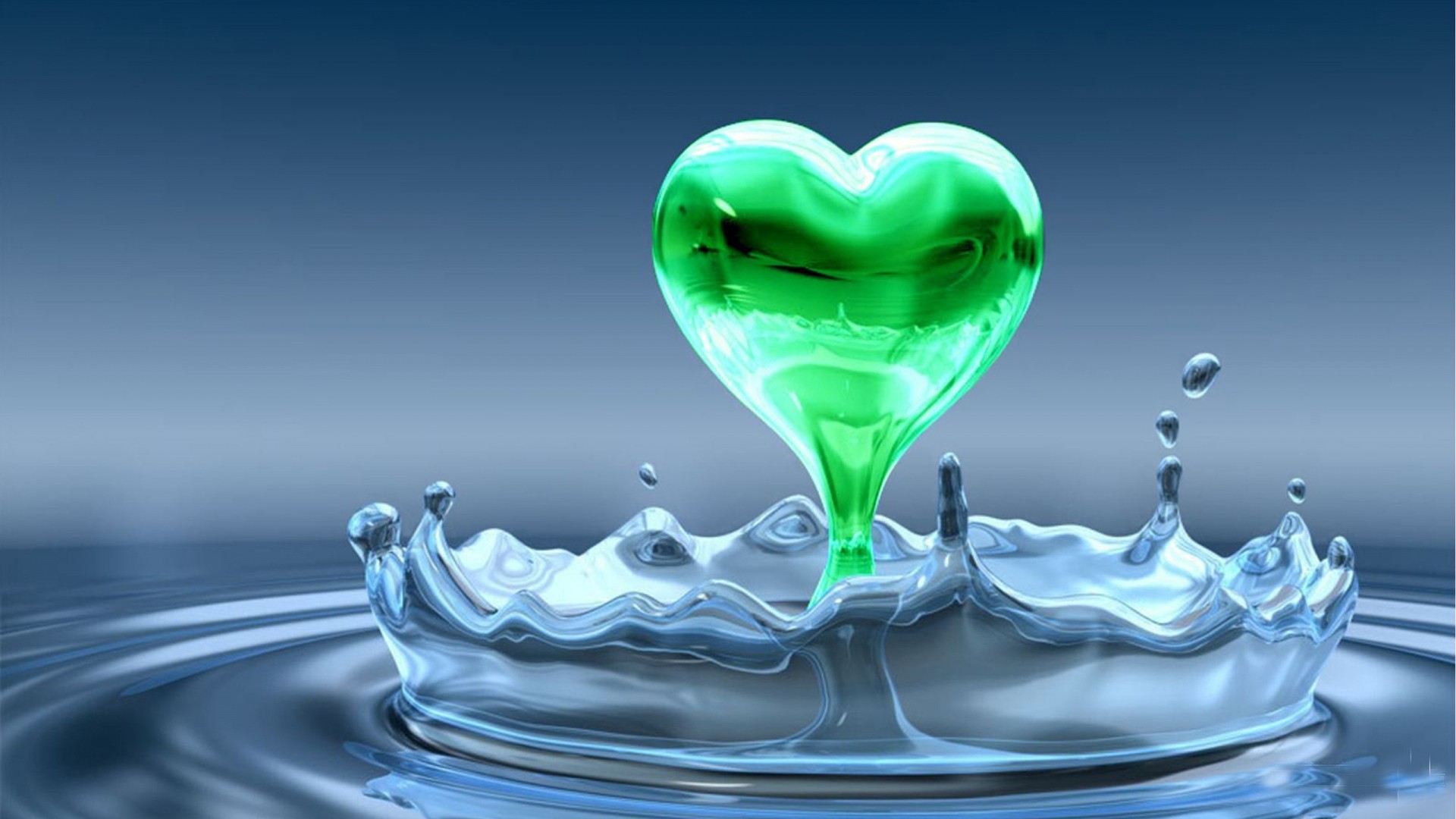 General 1920x1080 Green Heart water water drops digital art simple background