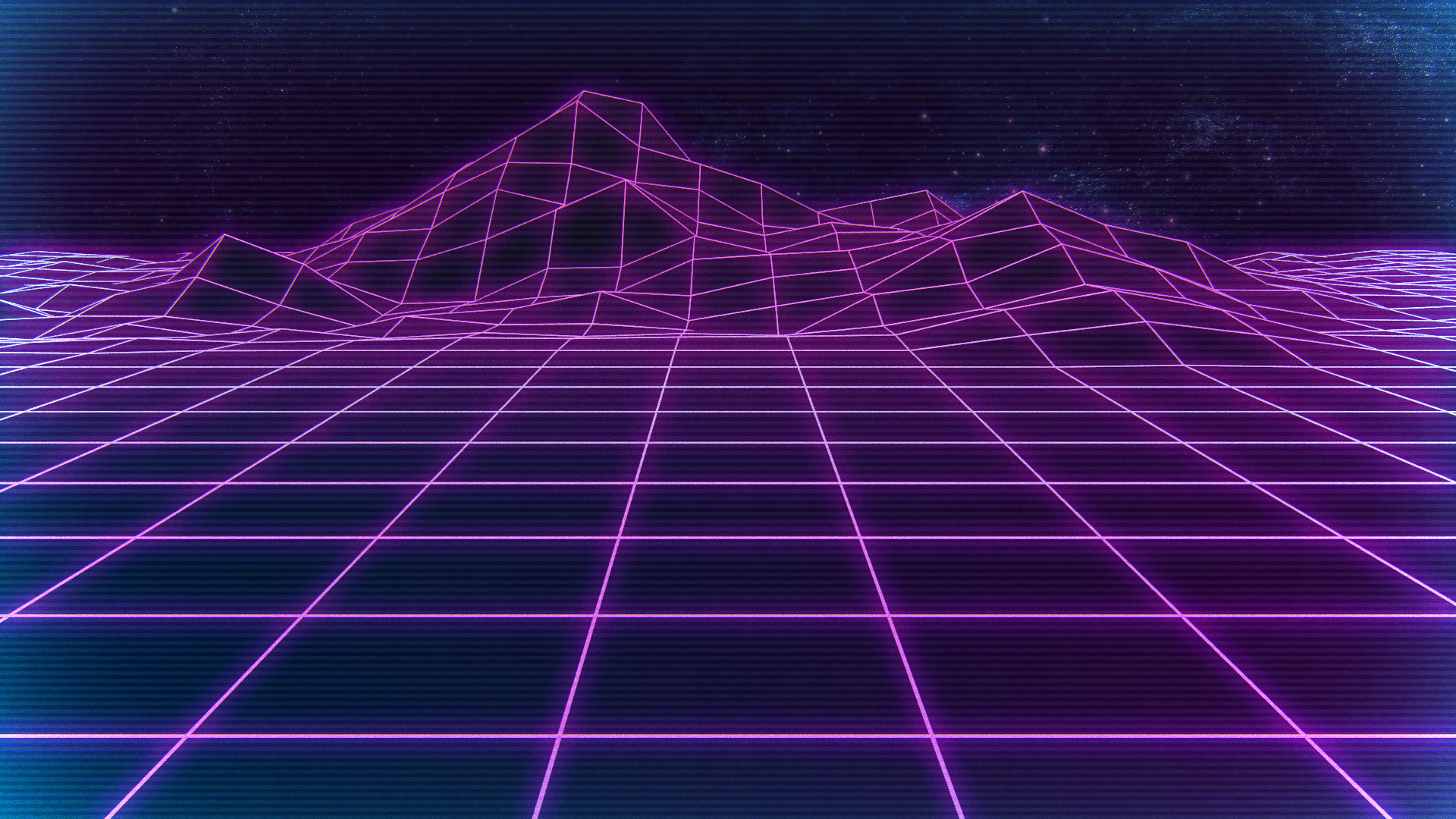 General 1920x1080 digital art artwork 1980s neon retrowave purple purple background grid mountains synthwave lines futuristic pink