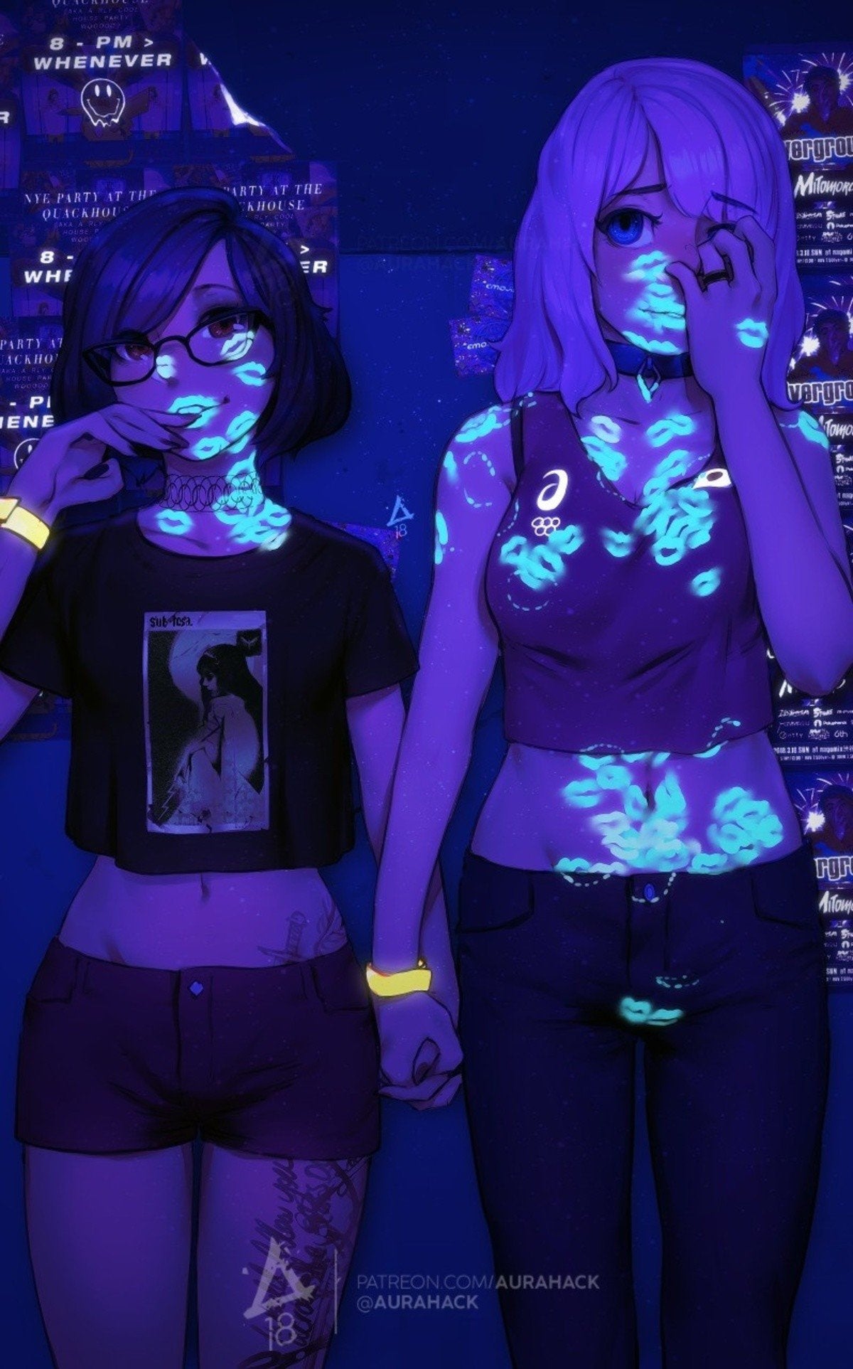 General 1200x1925 lipstick aurahack holding hands lesbians Ultraviolet digital art portrait display low light watermarked