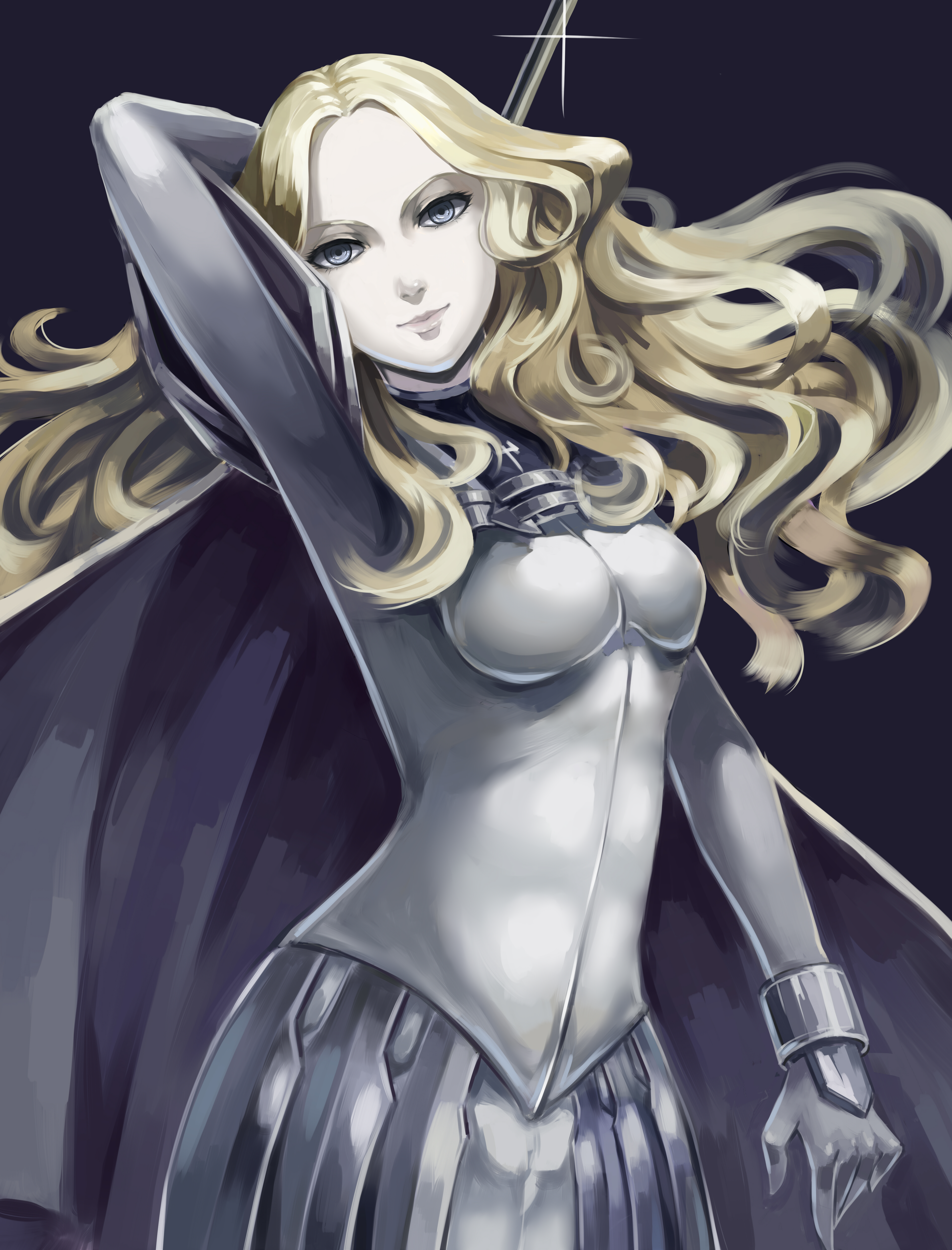 Anime 3779x4960 Claymore (anime) anime girls armor long hair 2D tight clothing looking at viewer portrait display simple background women with swords Teresa (Claymore) gray eyes fan art blonde