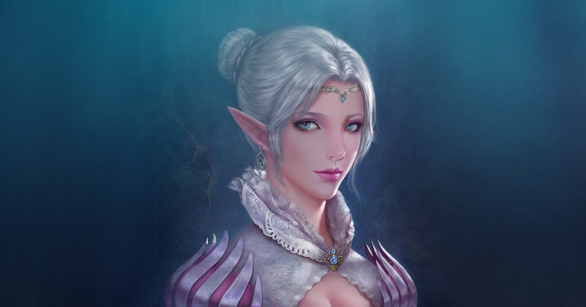 General 1920x1006 elves pointy ears fantasy girl fantasy art blue background blue eyes