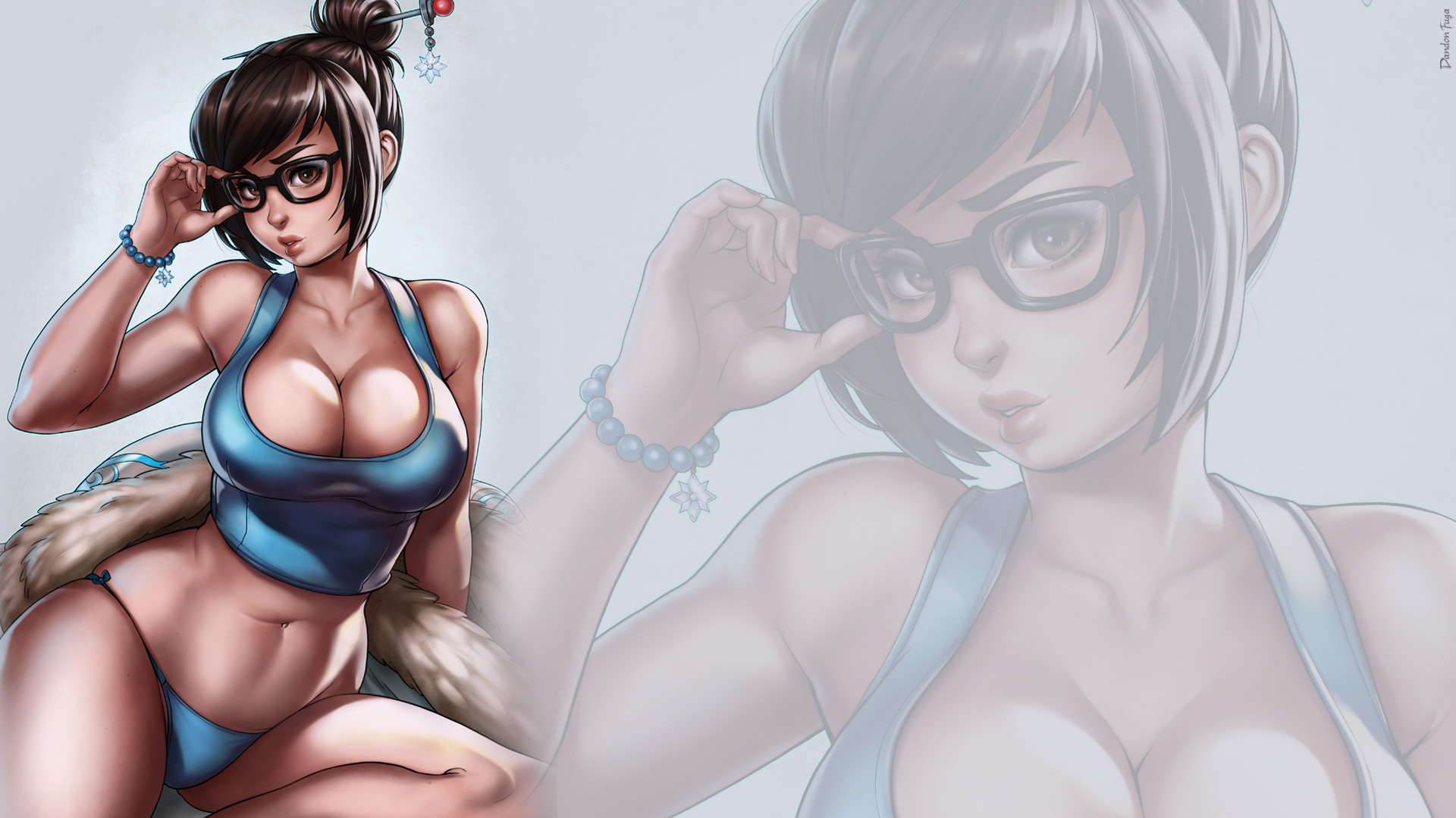 General 1920x1080 Dandonfuga Mei (Overwatch) Overwatch glasses video game characters big boobs cleavage digital art