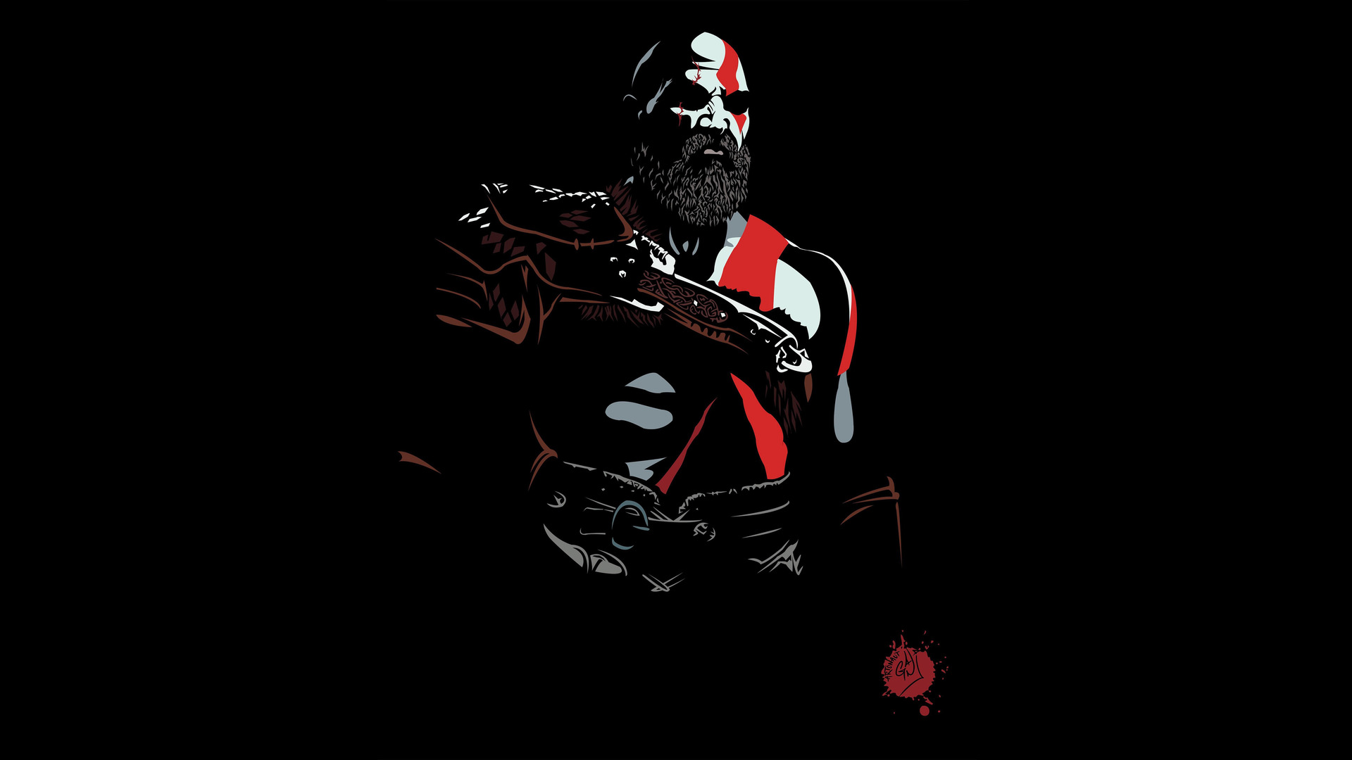 General 1920x1080 God of War game posters video game art fantasy men video games warrior simple background black red beard black background