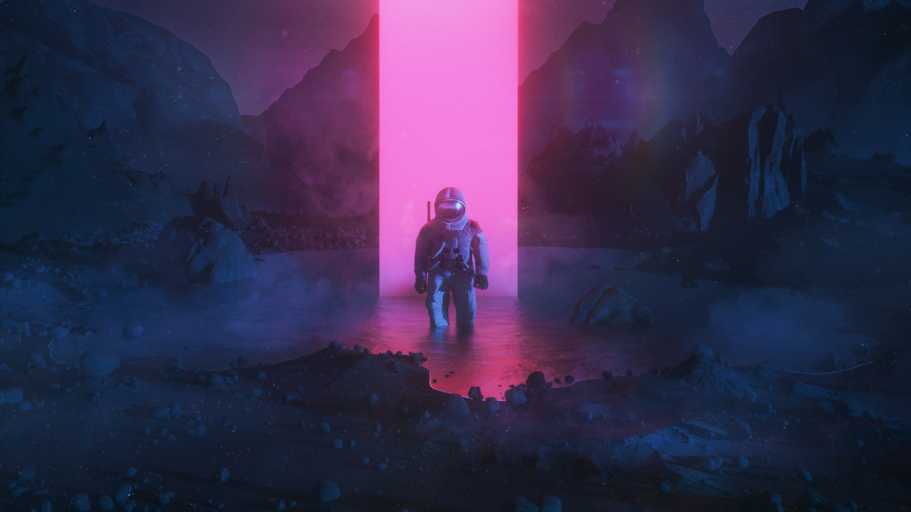 General 3000x1688 artwork digital art neon astronaut Monolith beeple men