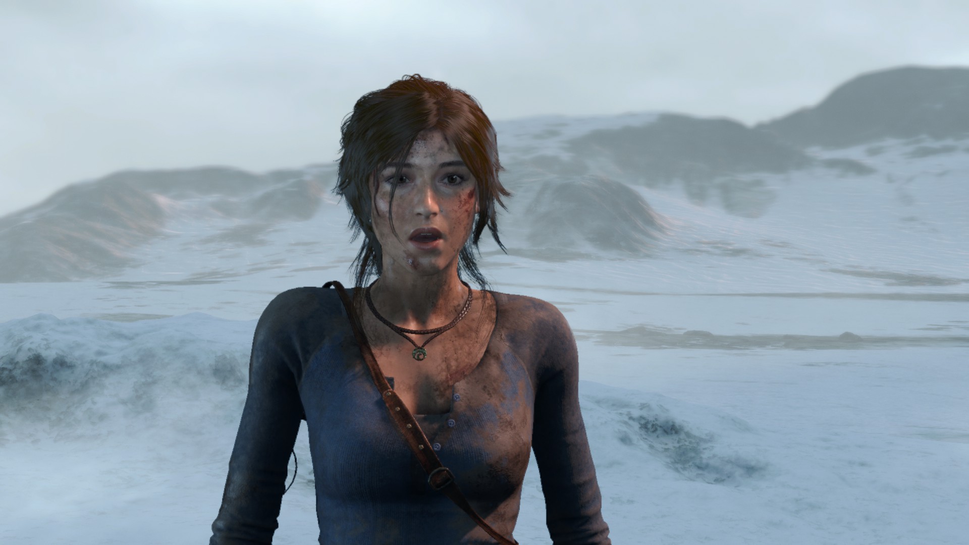 General 1920x1080 Rise of the Tomb Raider scars brunette winter necklace looking into the distance Lara Croft (Tomb Raider) PC gaming