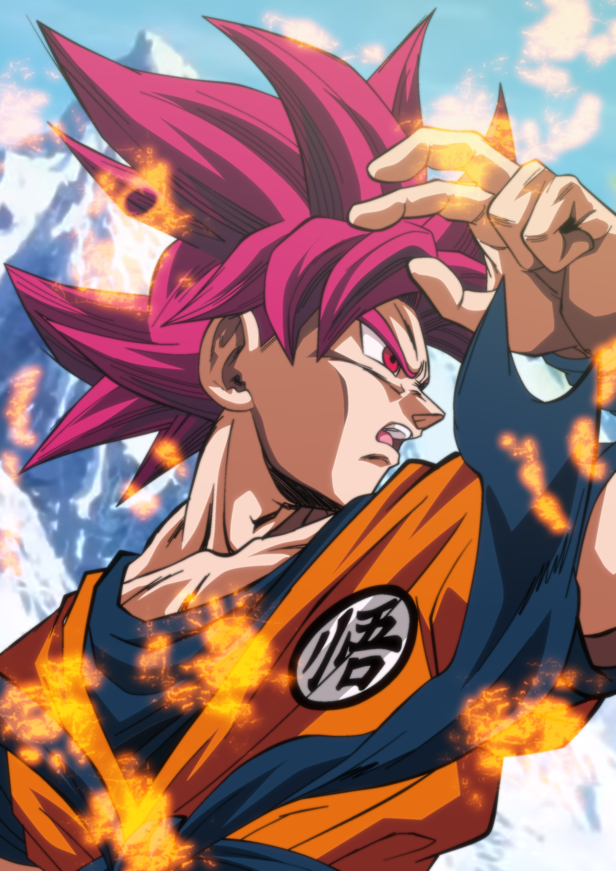 Anime 2000x2828 Son Goku Dragon Ball Super anime boys anime Dragon Ball red eyes redhead Super Saiyan God fan art digital art