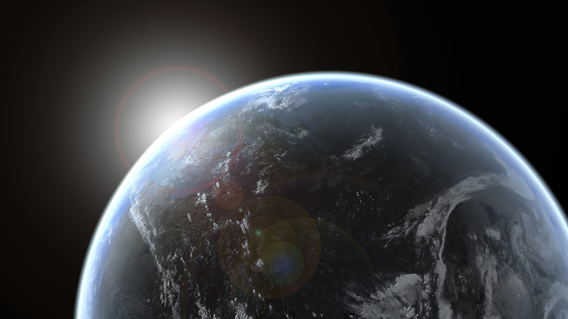 General 1920x1080 space lens flare Earth glowing dark Sun planet