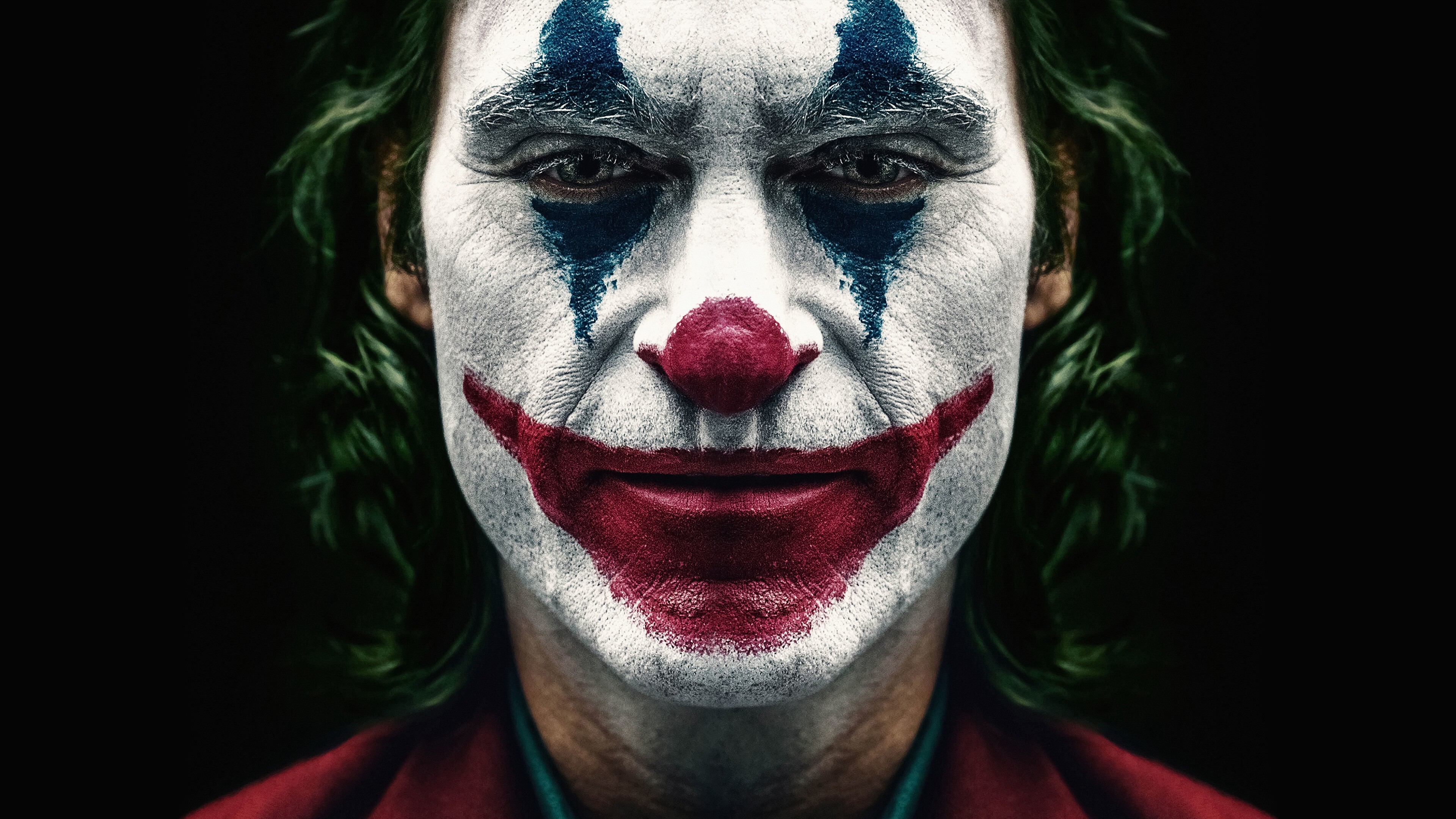 General 3840x2160 Joker (2019 Movie) Joker super villain DC Universe closeup face clown green hair face paint men movie characters Joaquin Phoenix short hair looking at viewer actor DC Comics