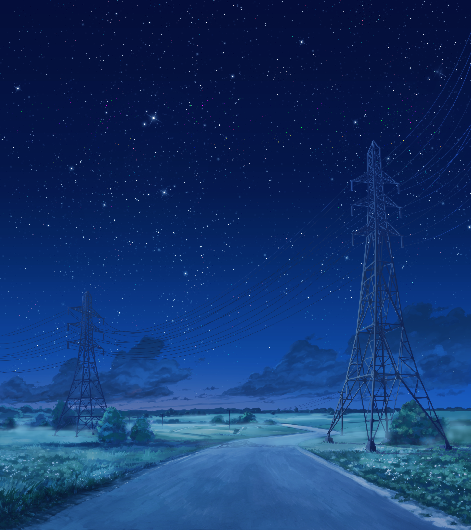 Anime 1920x2160 Everlasting Summer (visual novel) power lines road night stars clouds visual novel ArseniXC Game CG