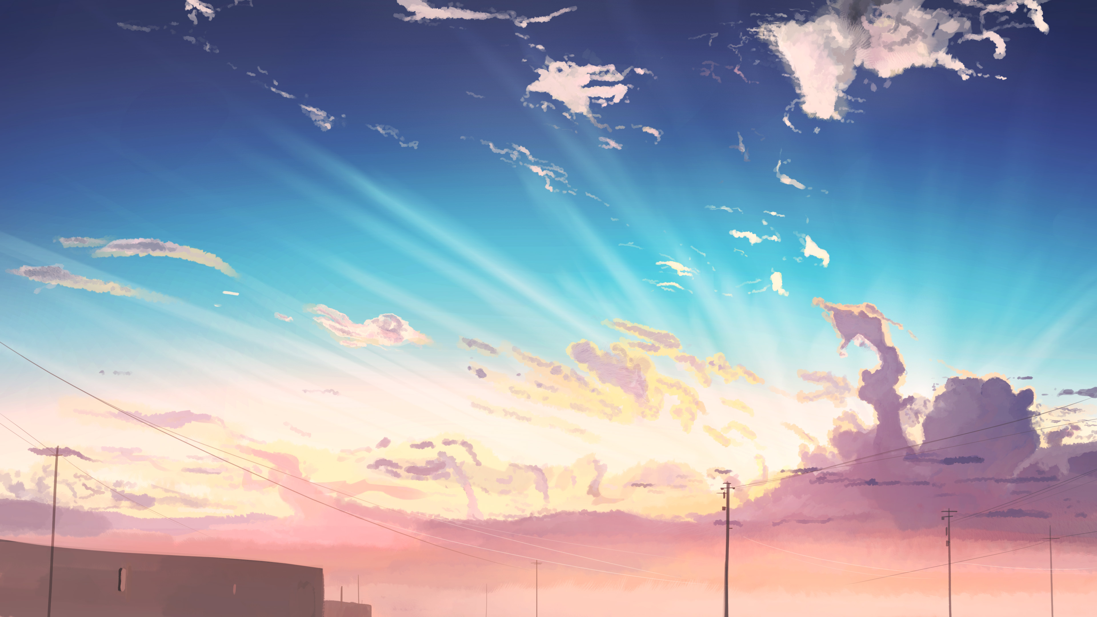 Anime 3840x2160 anime sky power lines sunlight outdoors clouds
