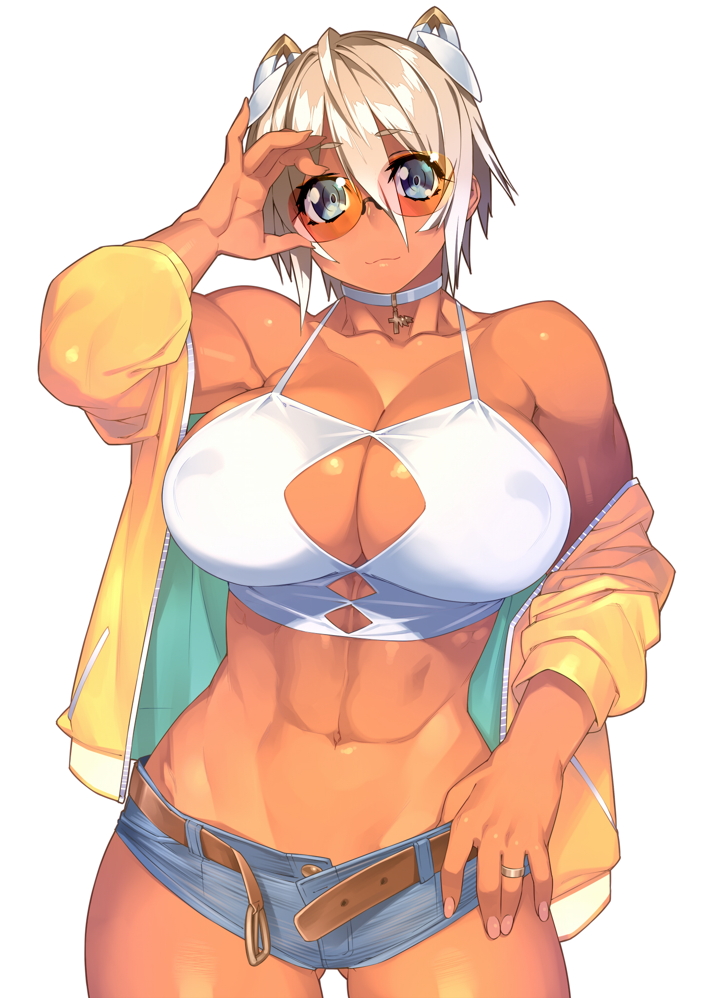 Anime 1446x2046 anime girls Real XXIII dark skin bikini huge breasts