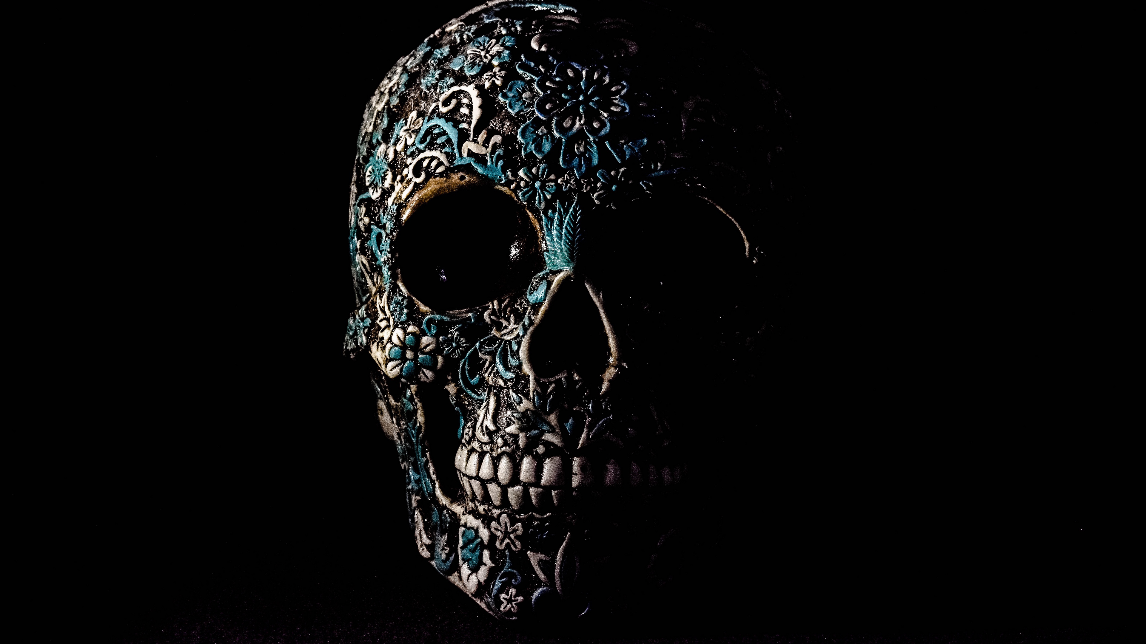 General 3840x2160 skull artwork dark 3D Abstract CGI black blue Sugar Skull digital art simple background