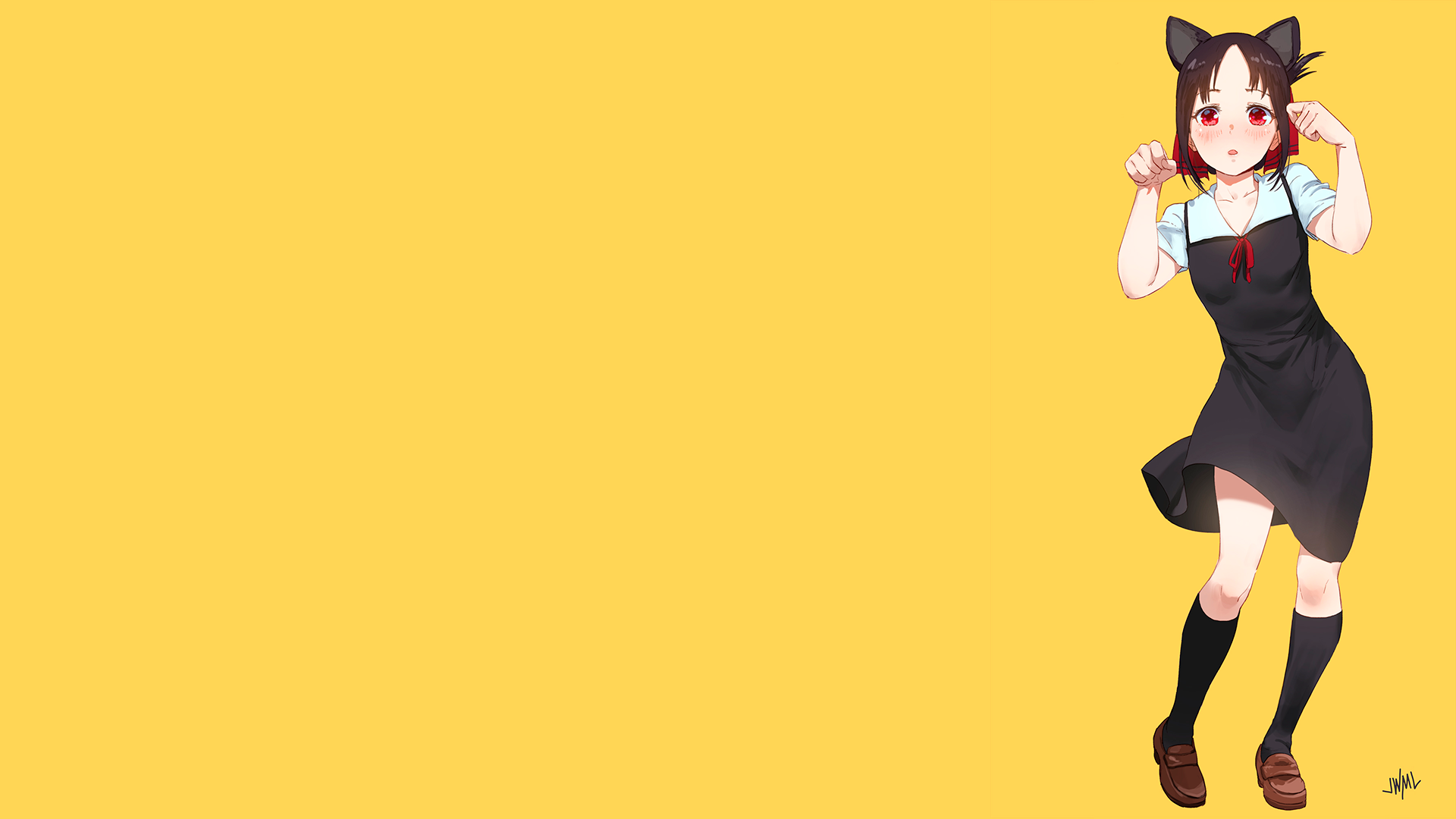 Anime 1920x1080 Kaguya Shinomiya Kaguya-Sama: Love is War anime anime girls cat ears simple background yellow background