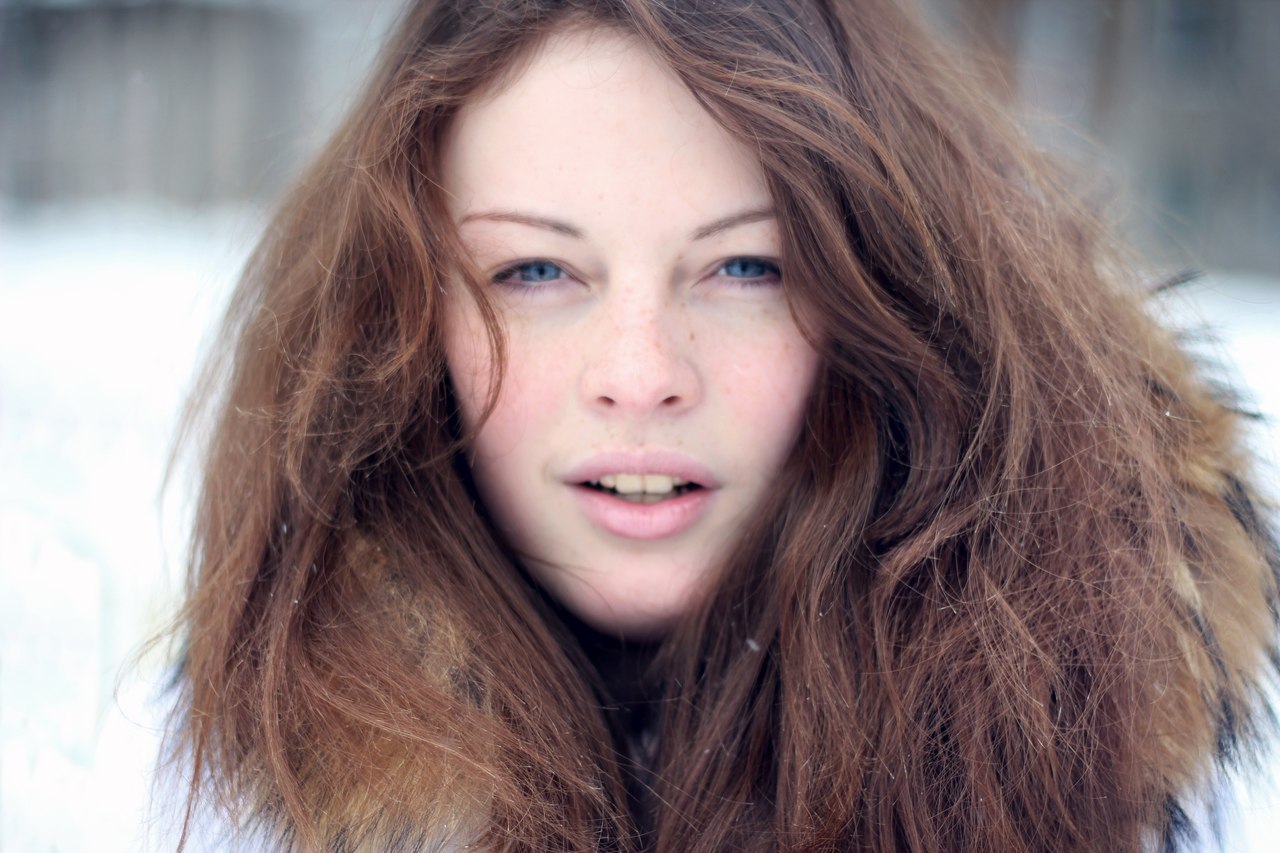 People 1280x853 women face model long hair blue eyes snow women outdoors