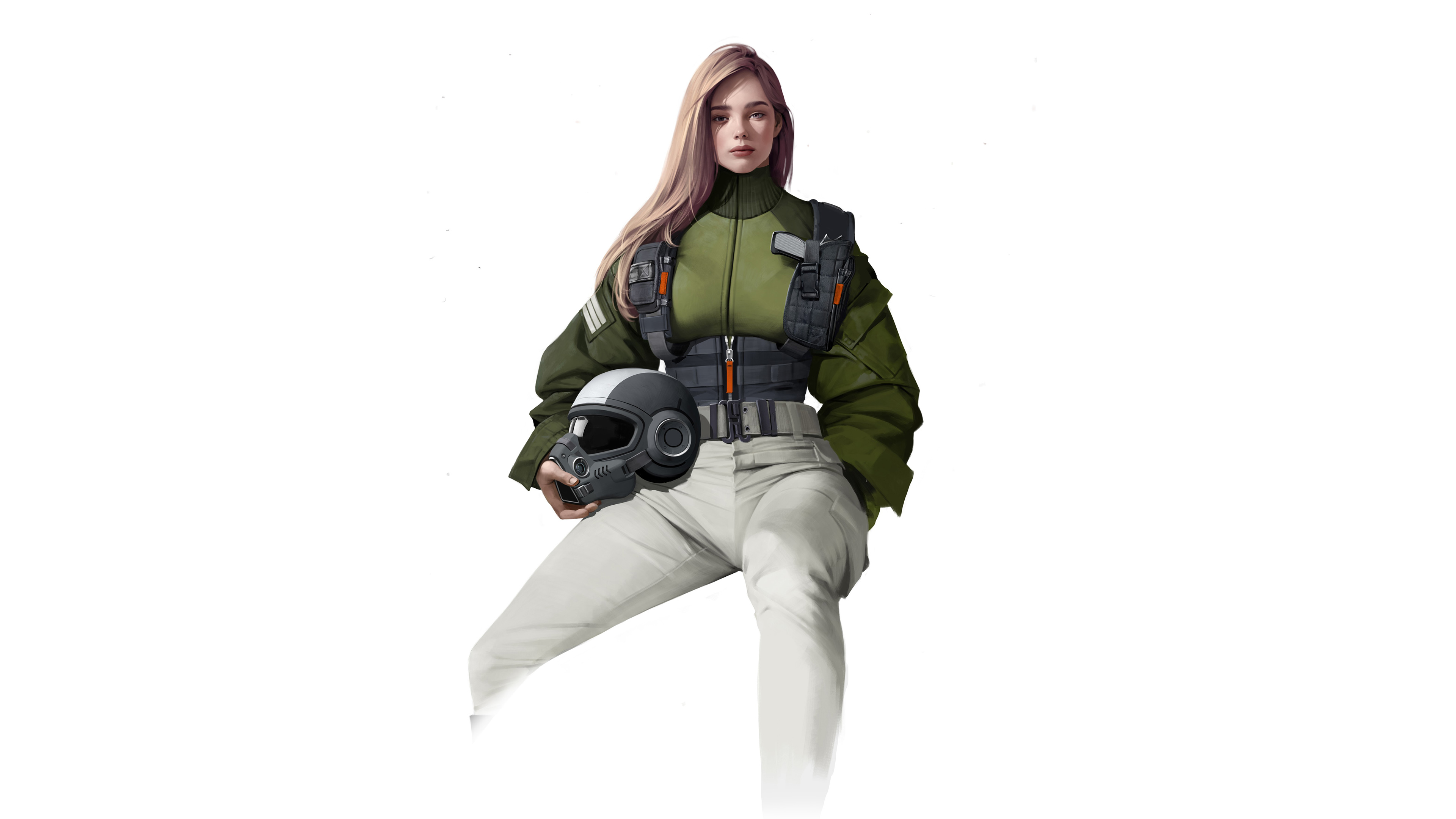General 3840x2160 fantasy girl artwork digital art painting women futuristic frontal view pilot flight suits weapon helmet Siwoo Kim pistol
