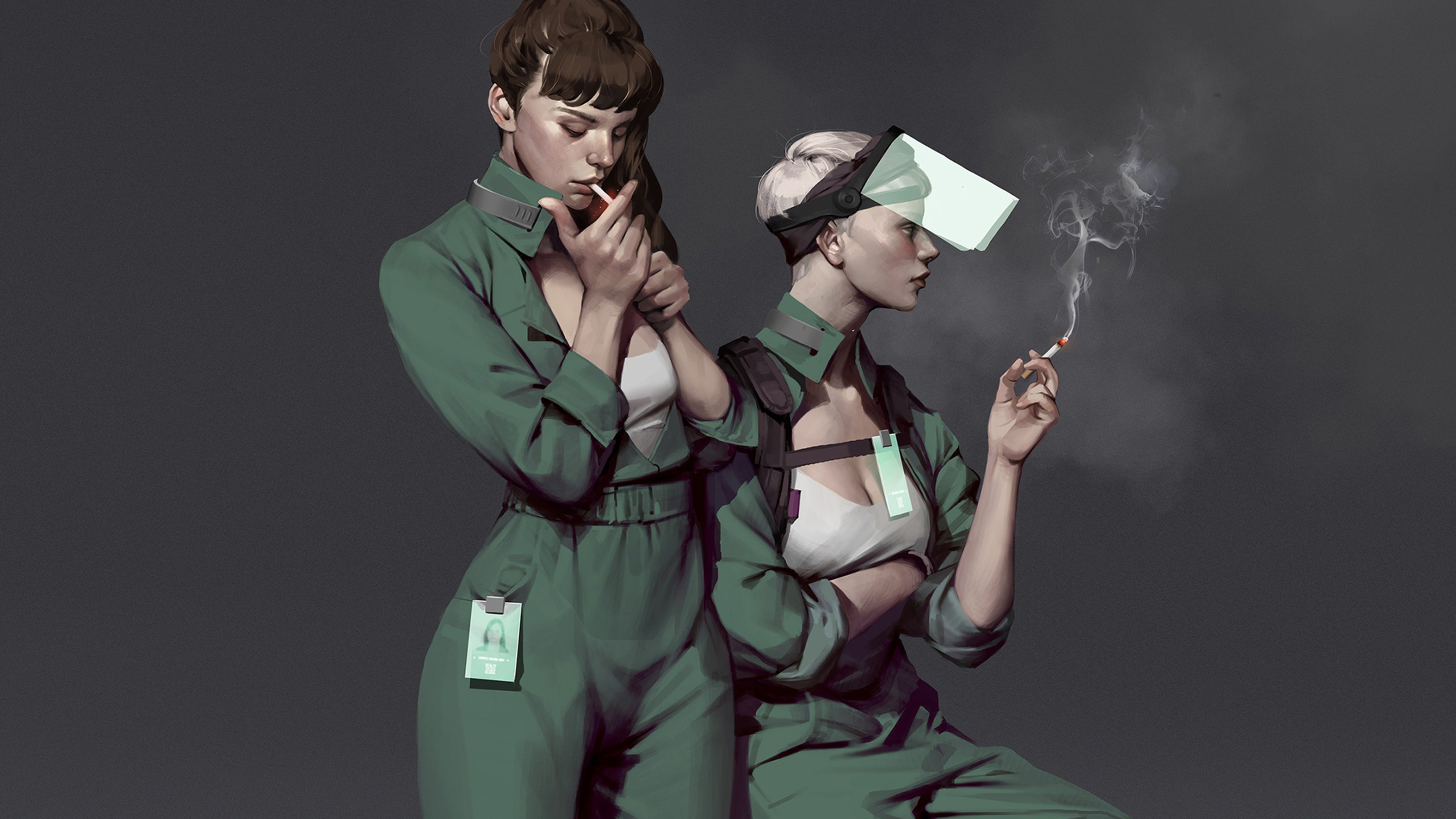 General 2362x1329 smoking women digital art artwork nurses