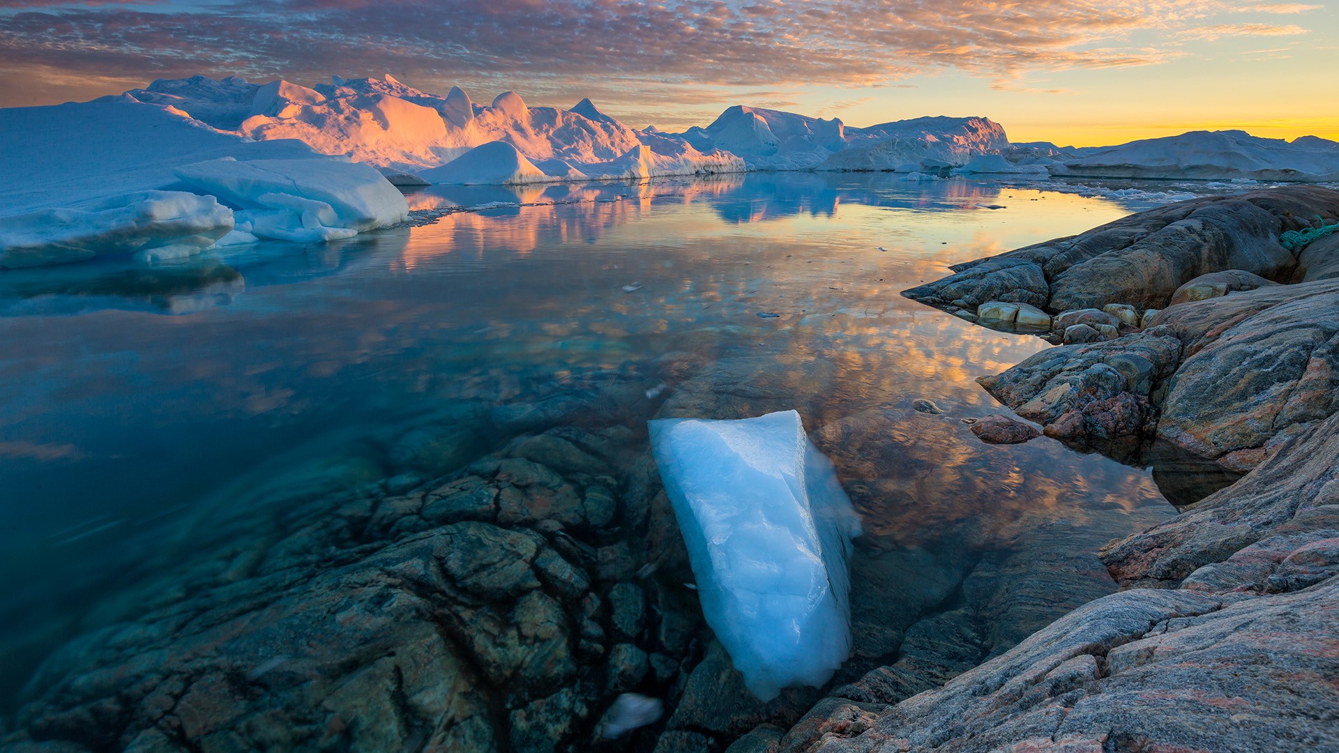 General 1920x1080 nature landscape clouds rocks ice sunset water river Ilulissat Icefjord Greenland