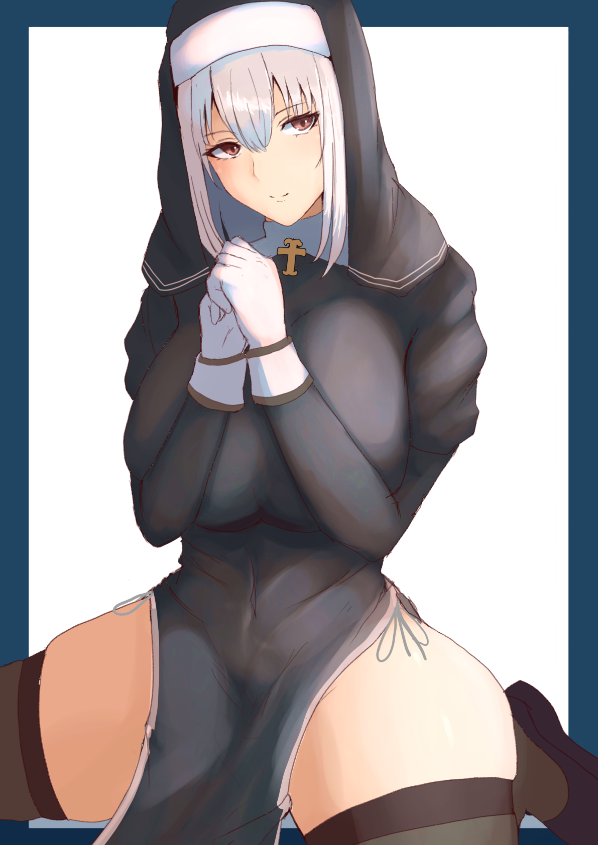 Anime 1191x1684 anime anime girls original characters solo artwork digital art fan art thighs nuns nun outfit