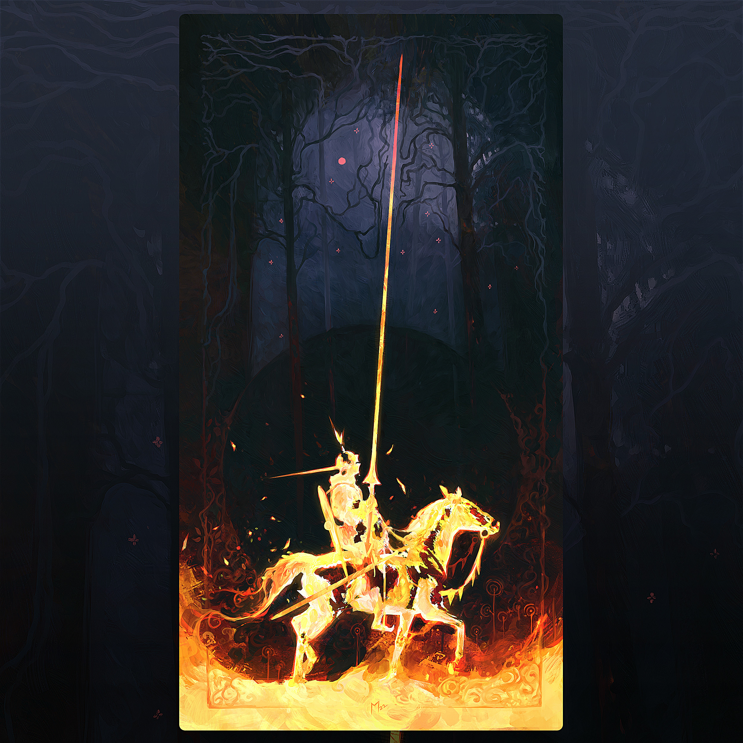 General 2500x2500 artwork digital art knight horse fire dark fantasy art
