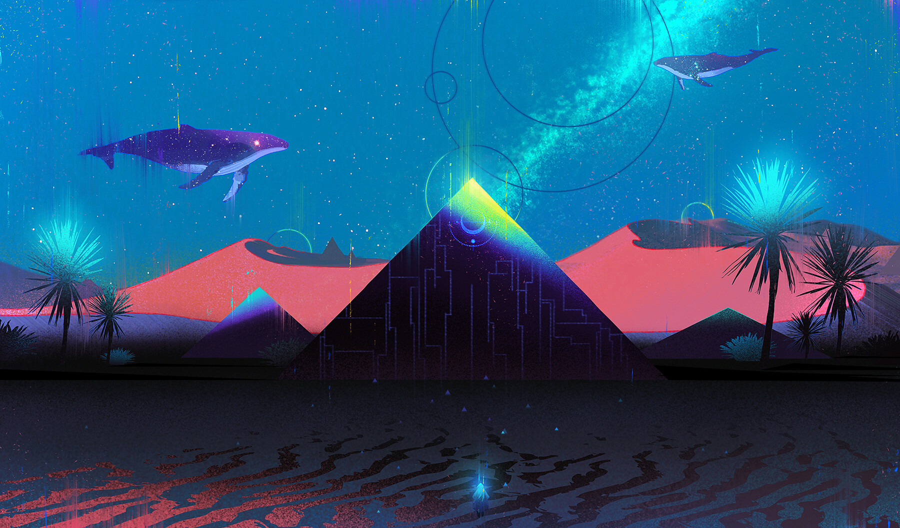 General 1800x1057 Jun Dong Li digital art fantasy art pyramid whale desert surreal