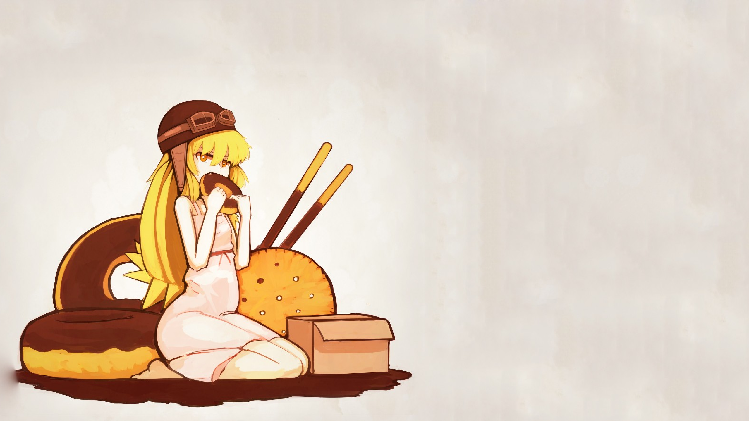 Anime 2560x1440 anime donut blonde helmet kneeling anime girls Oshino Shinobu Monogatari Series