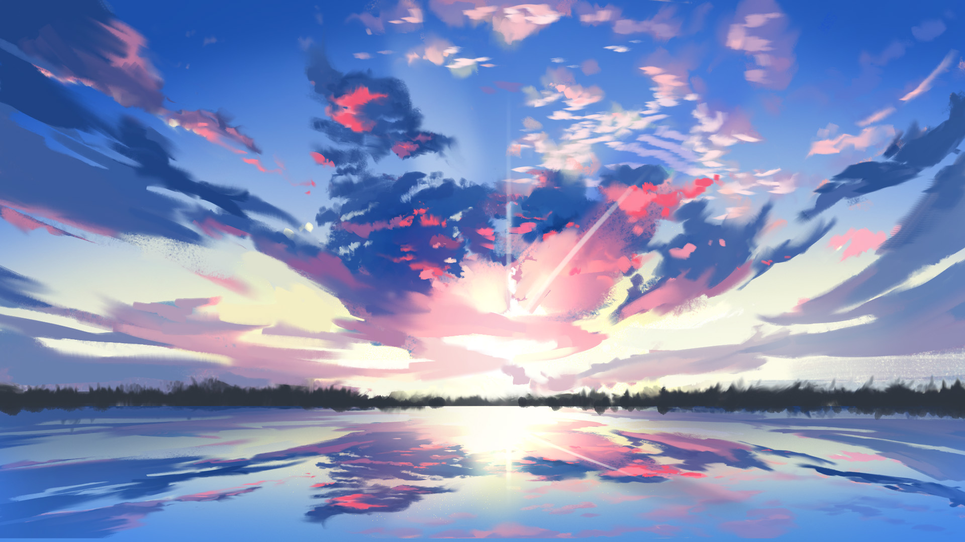 General 1920x1080 sky clouds reflection lake blue sunlight