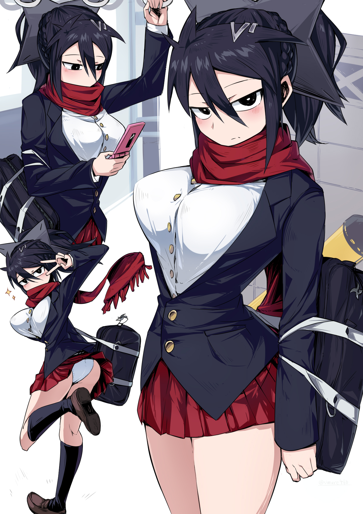 Anime 1240x1754 Kunoichi Shimure anime girls scarf school uniform