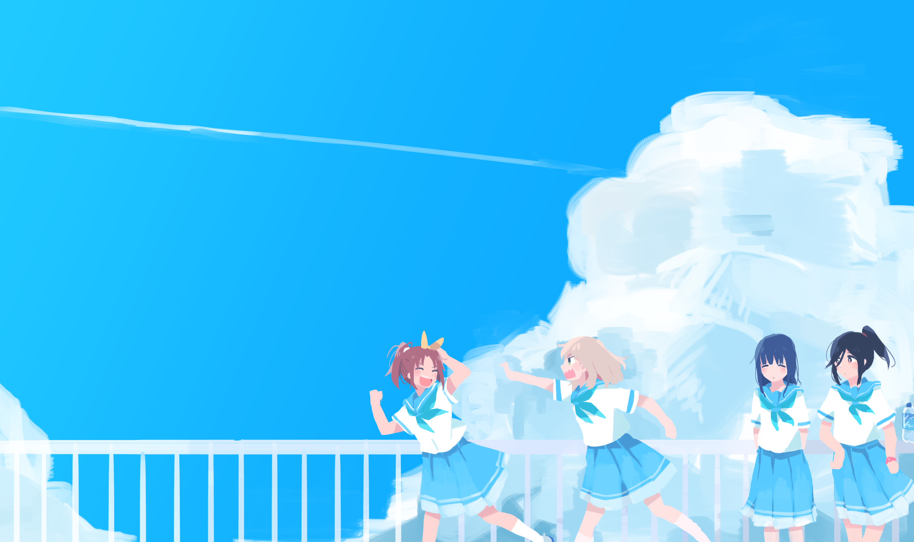 Anime 2956x1753 anime girls blue skirt clear sky school uniform