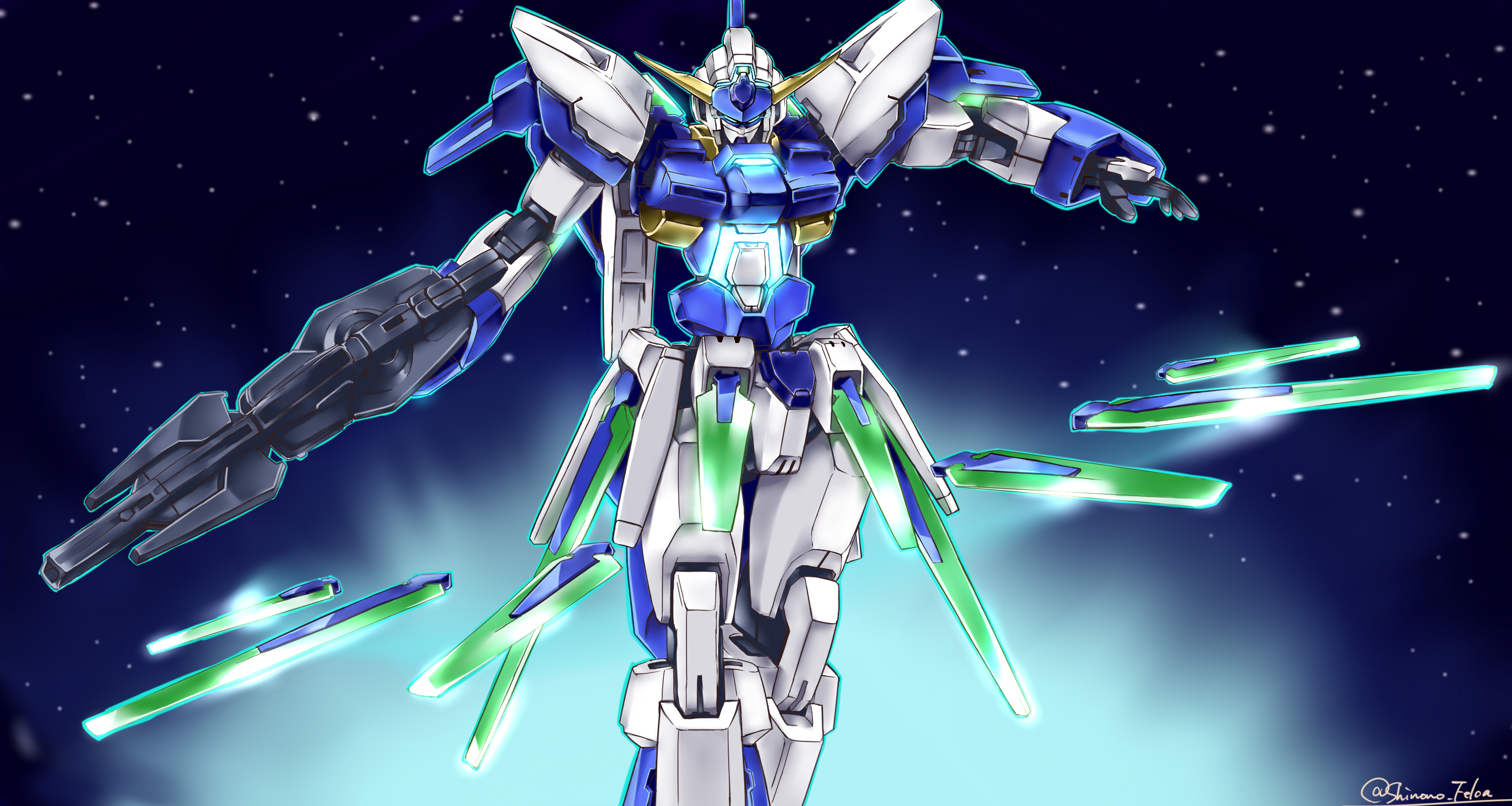 Anime 3000x1600 Gundam AGE-FX anime mechs Mobile Suit Gundam AGE Super Robot Taisen Gundam artwork digital art fan art watermarked