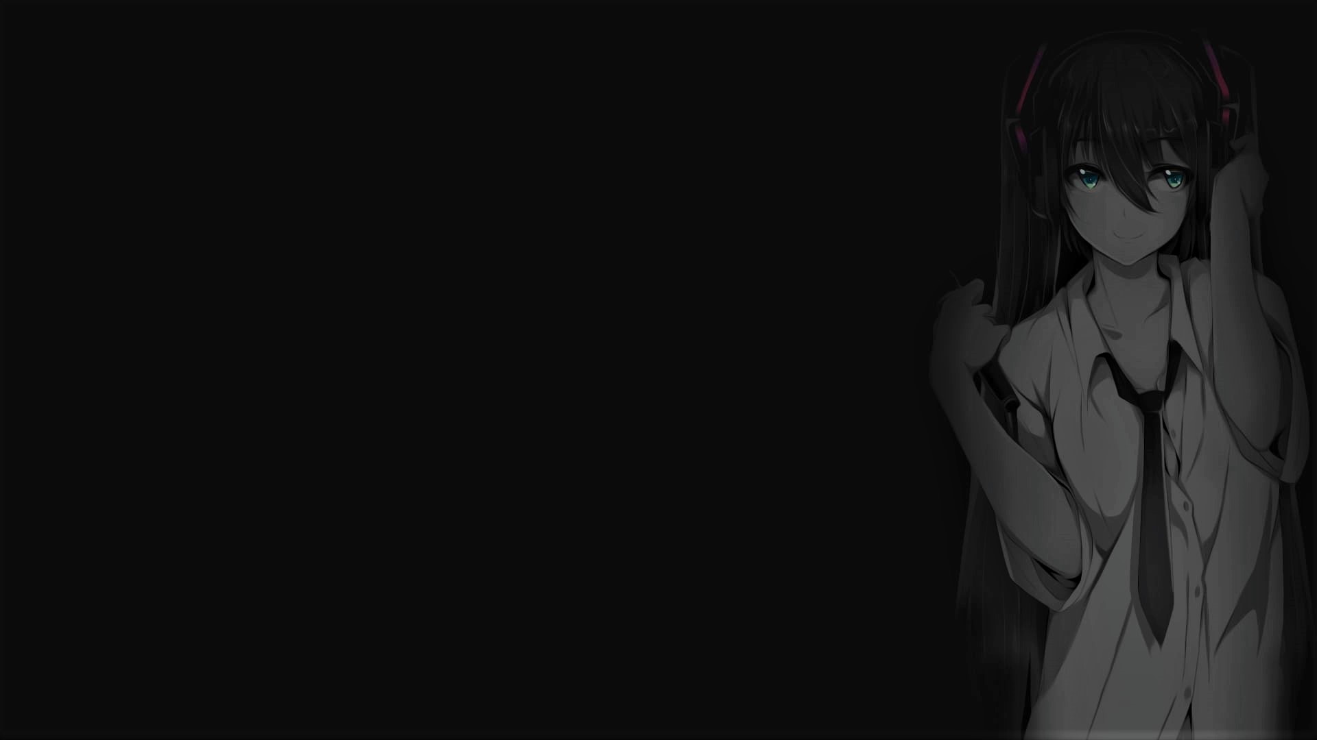 Anime 1920x1080 anime girls Hatsune Miku dark background smiling simple background tie selective coloring Vocaloid black background twintails long hair