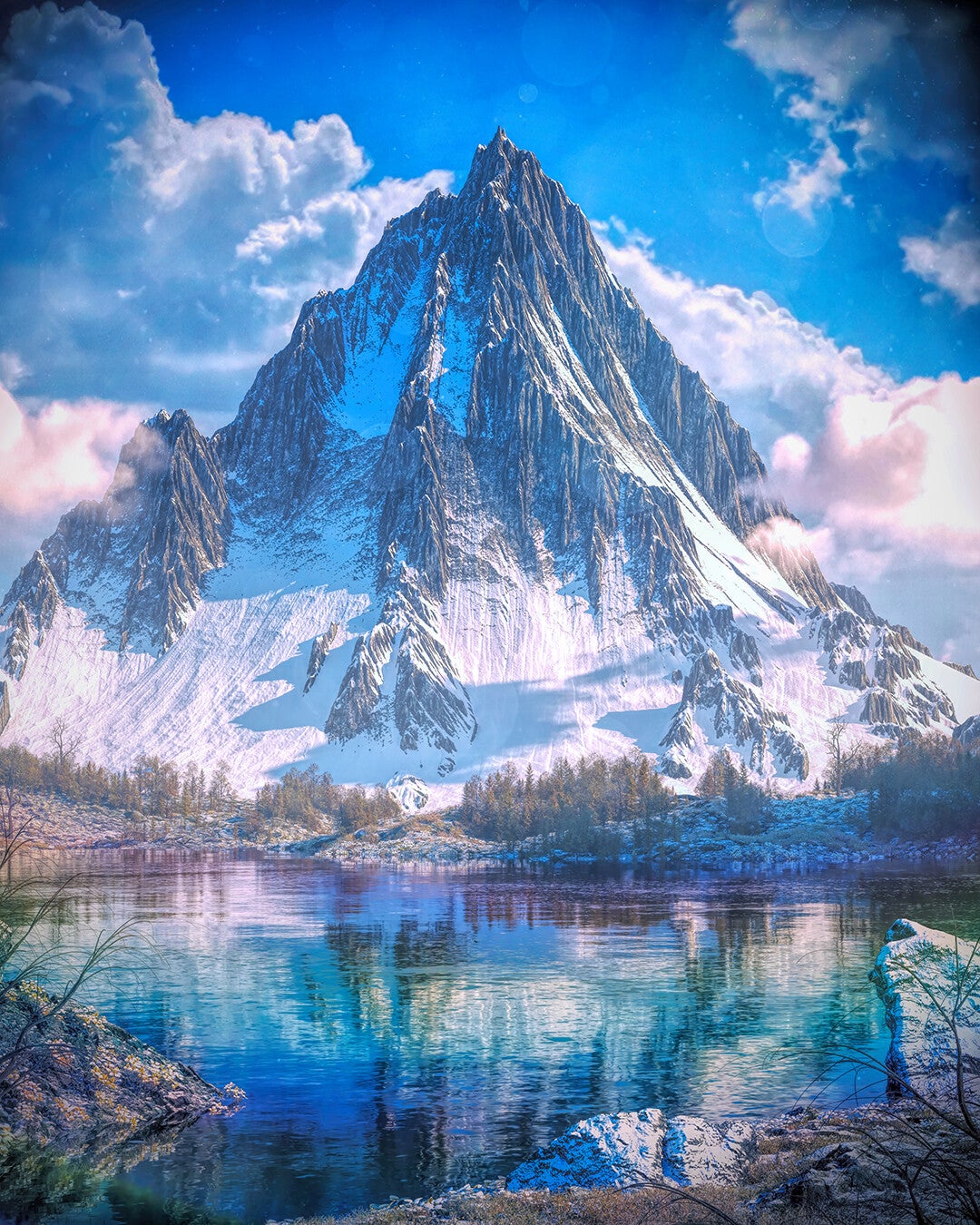 General 1080x1350 artwork digital art mountains lake nature