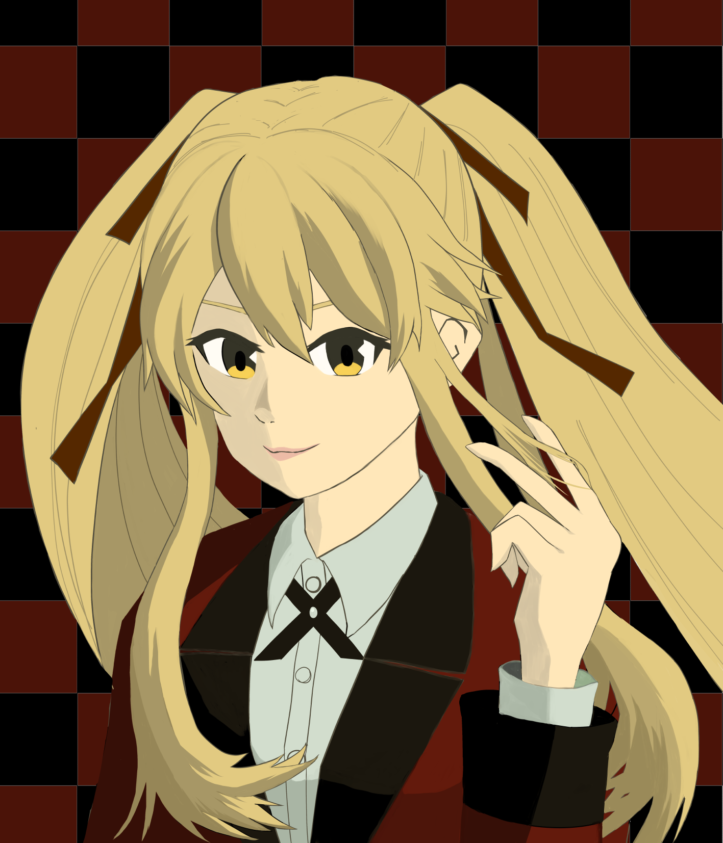Anime 1417x1654 anime anime girls Kakegurui Saotome Meari twintails blonde solo artwork digital art fan art