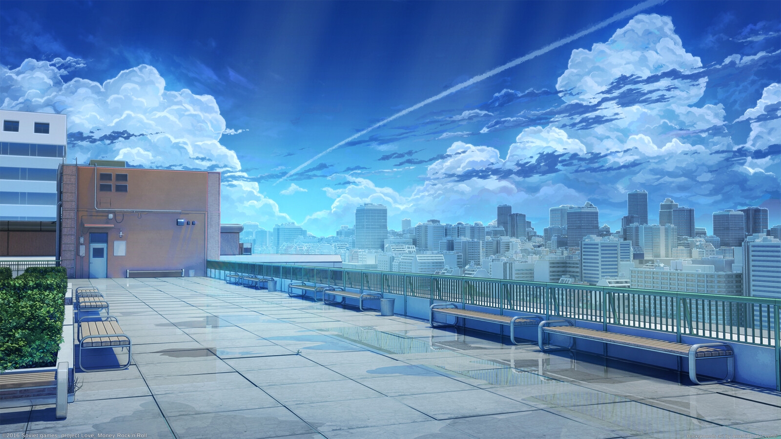 Anime 1600x900 clouds building cityscape sky